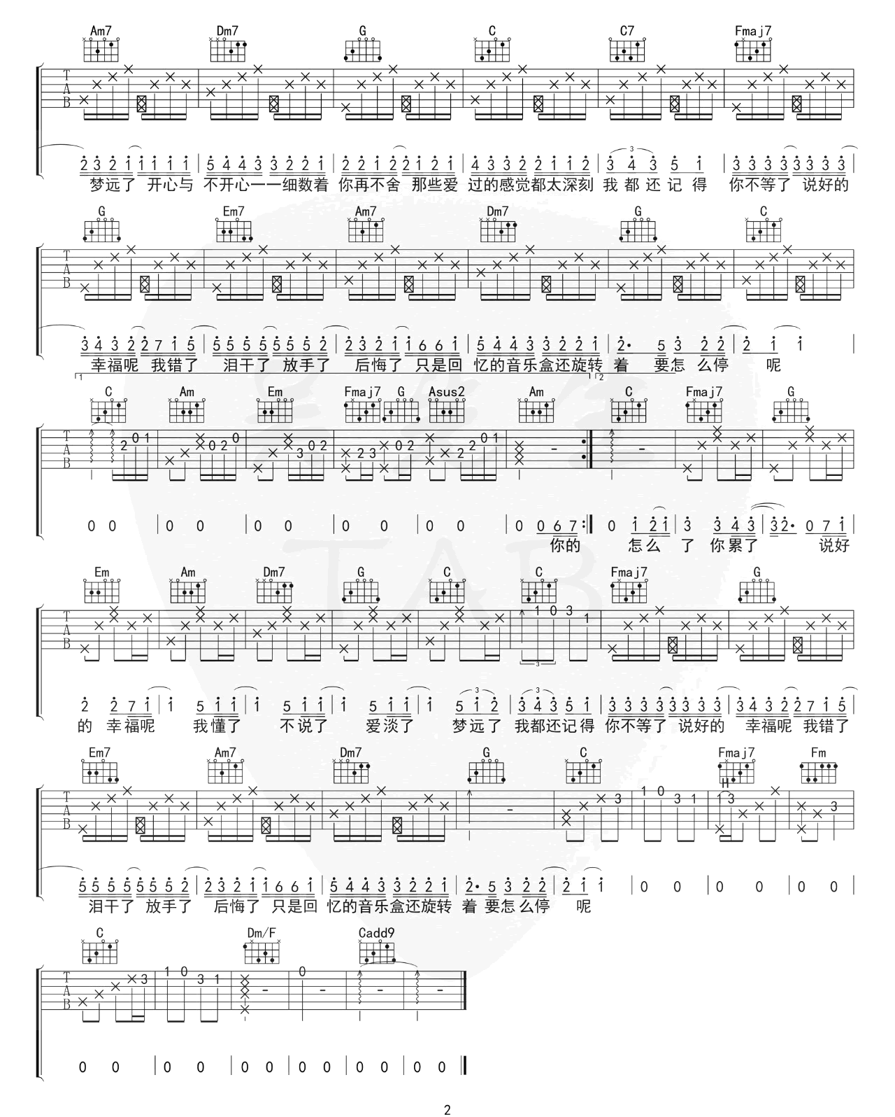 《说好的幸福呢吉他谱》_周杰伦_C调_吉他图片谱2张 图2