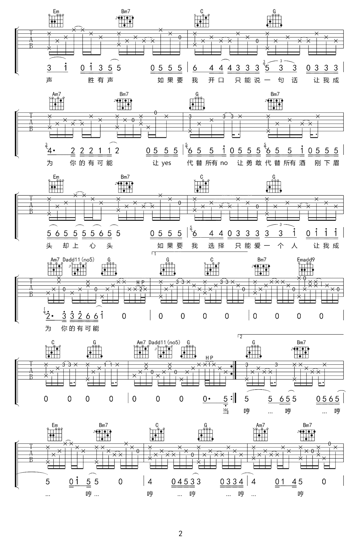 《有可能的夜晚吉他谱》_曾轶可_G调_吉他图片谱3张 图2