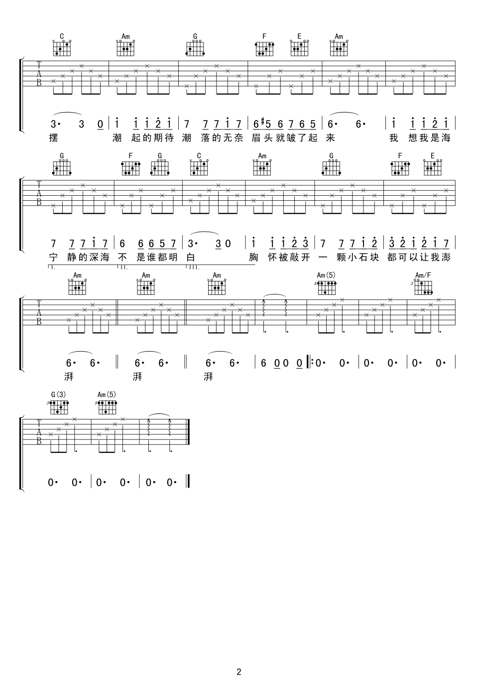 《我想我是海吉他谱》_黄磊_C调_吉他图片谱2张 图2