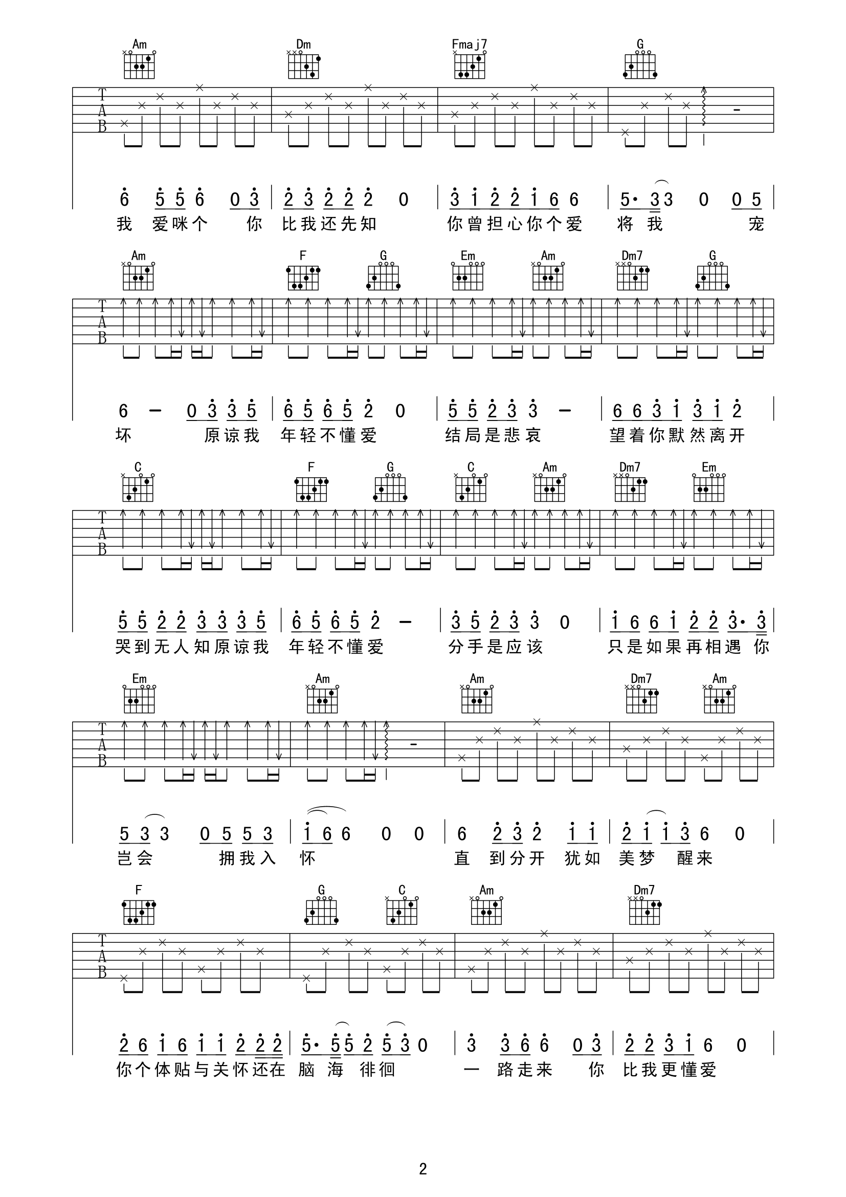 《年轻不懂爱吉他谱》__C调_吉他图片谱2张 图2