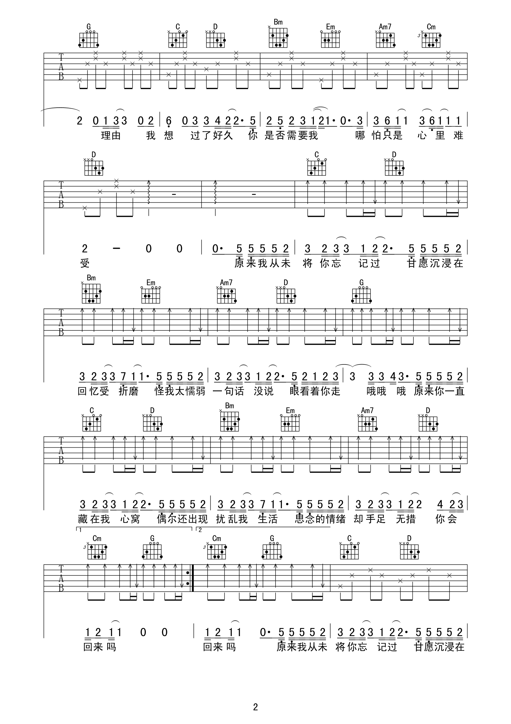 《原来我从未忘记你吉他谱》__G调_吉他图片谱2张 图2