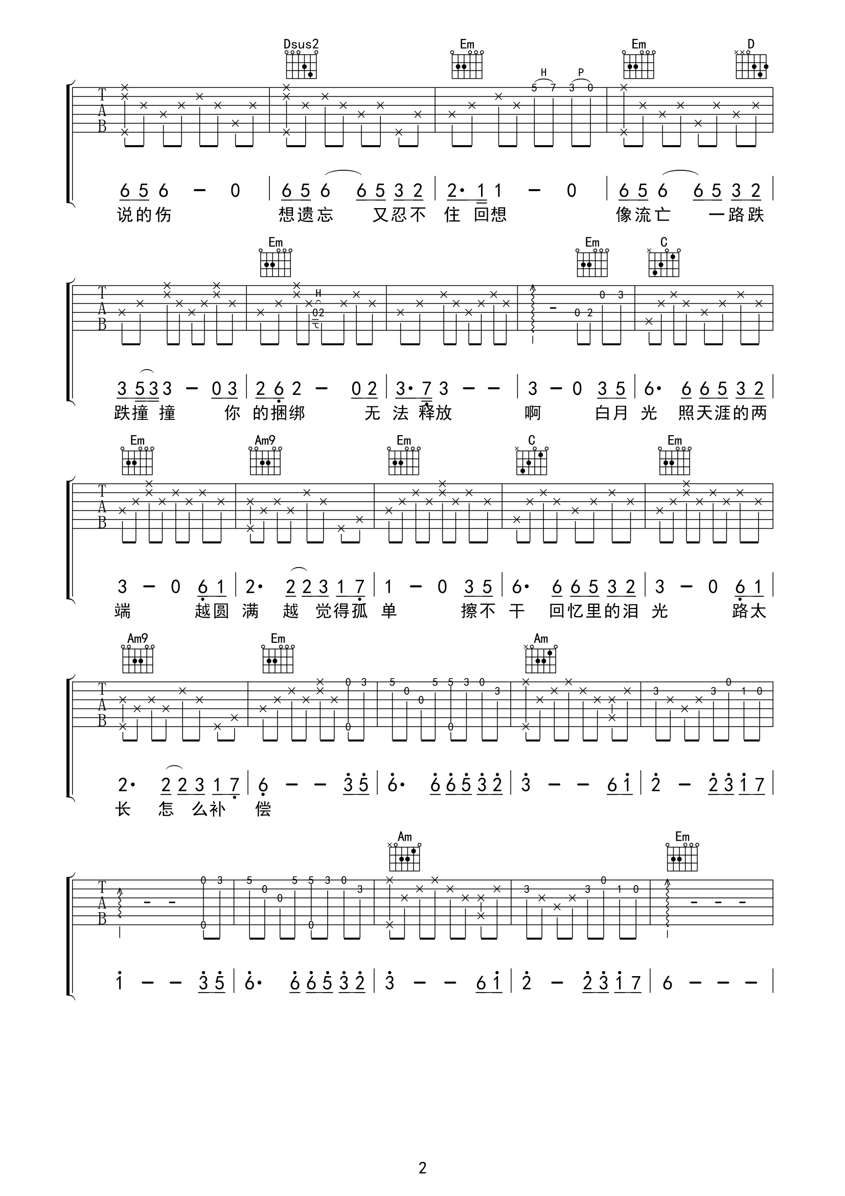 《白月光吉他谱》_张信哲_C调_吉他图片谱2张 图2