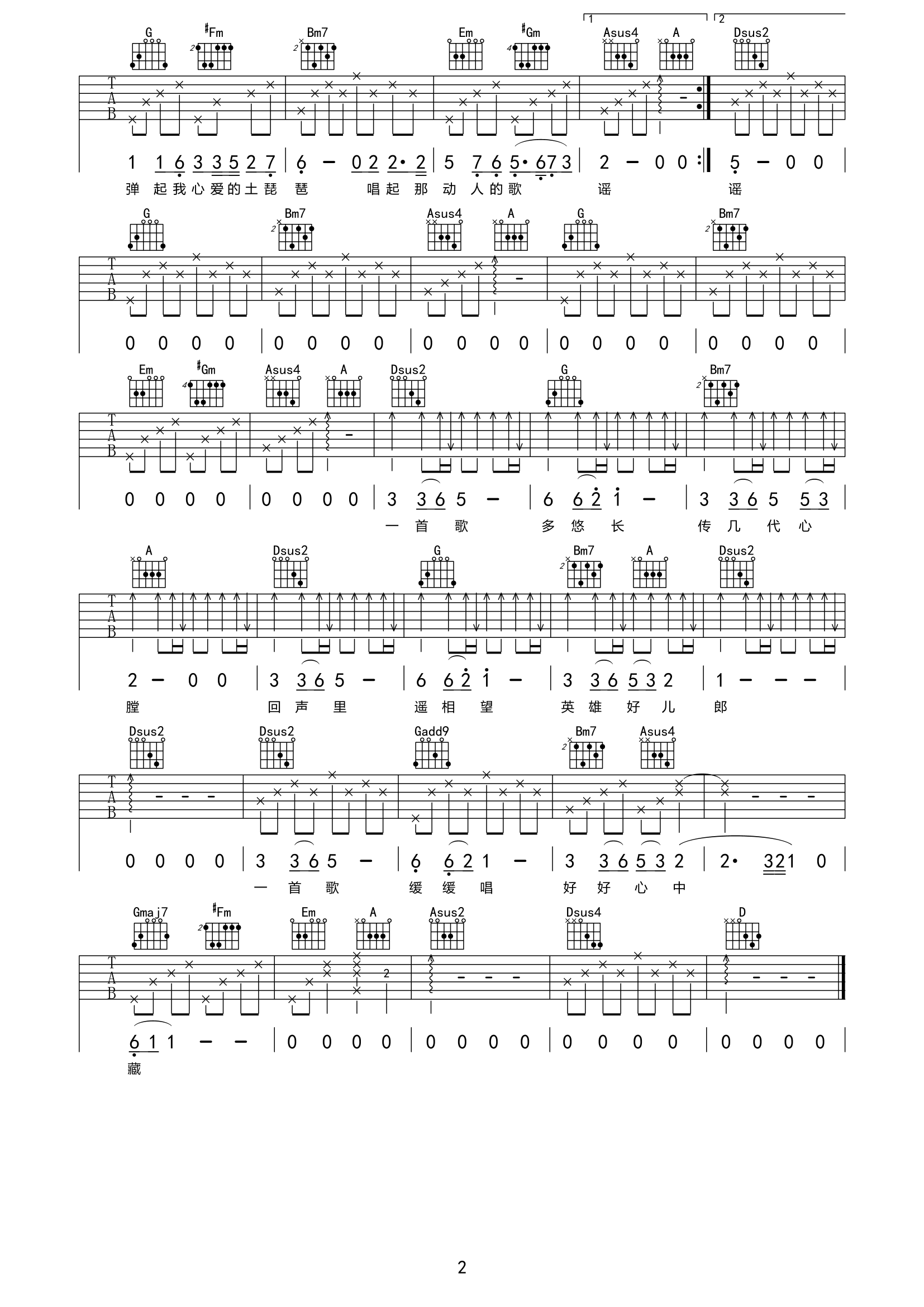 《又弹起心爱的土琵琶吉他谱》_刘德华_未知调_吉他图片谱2张 图2
