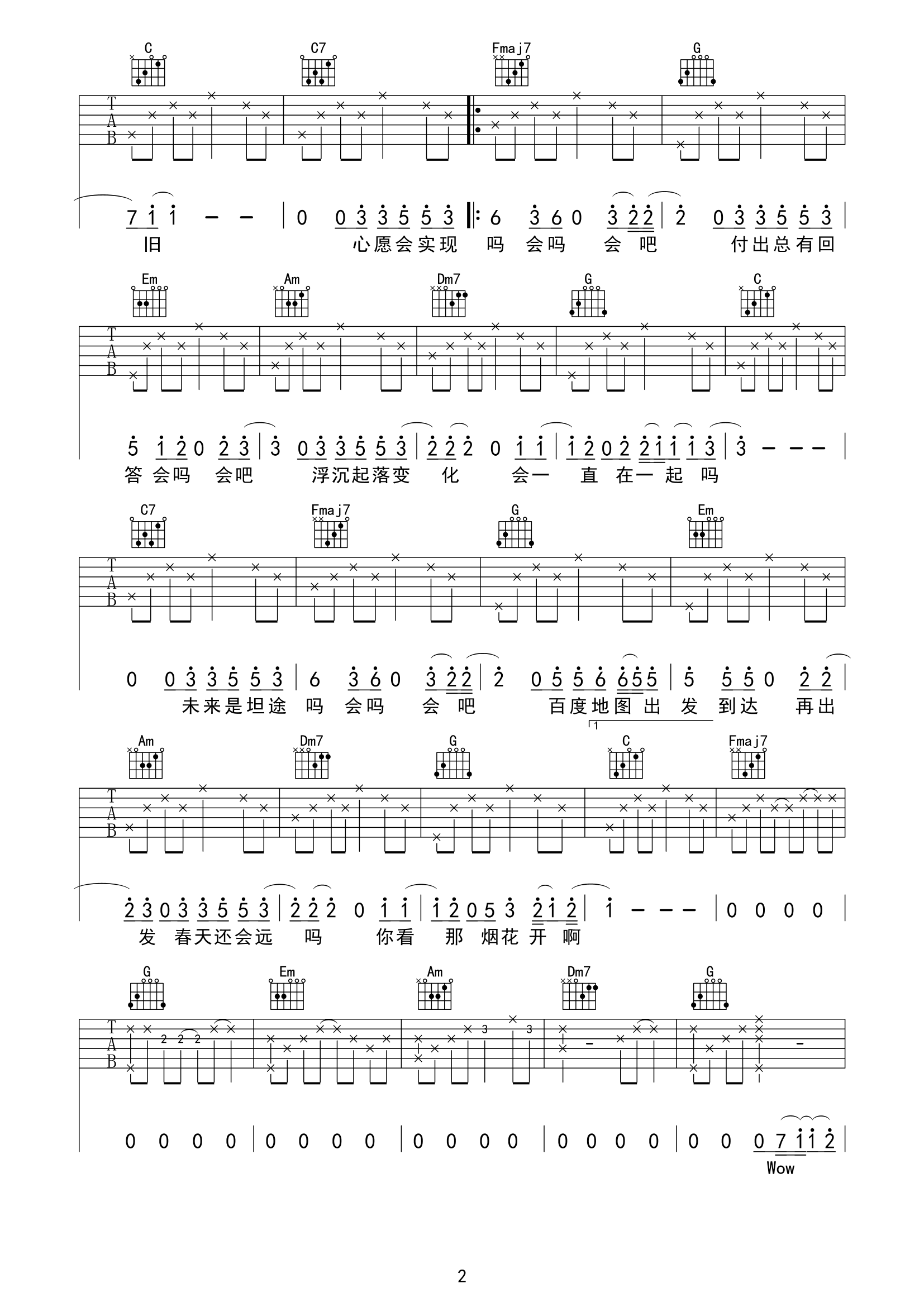 《会吗吉他谱》_王靖雯不胖_C调_吉他图片谱2张 图2