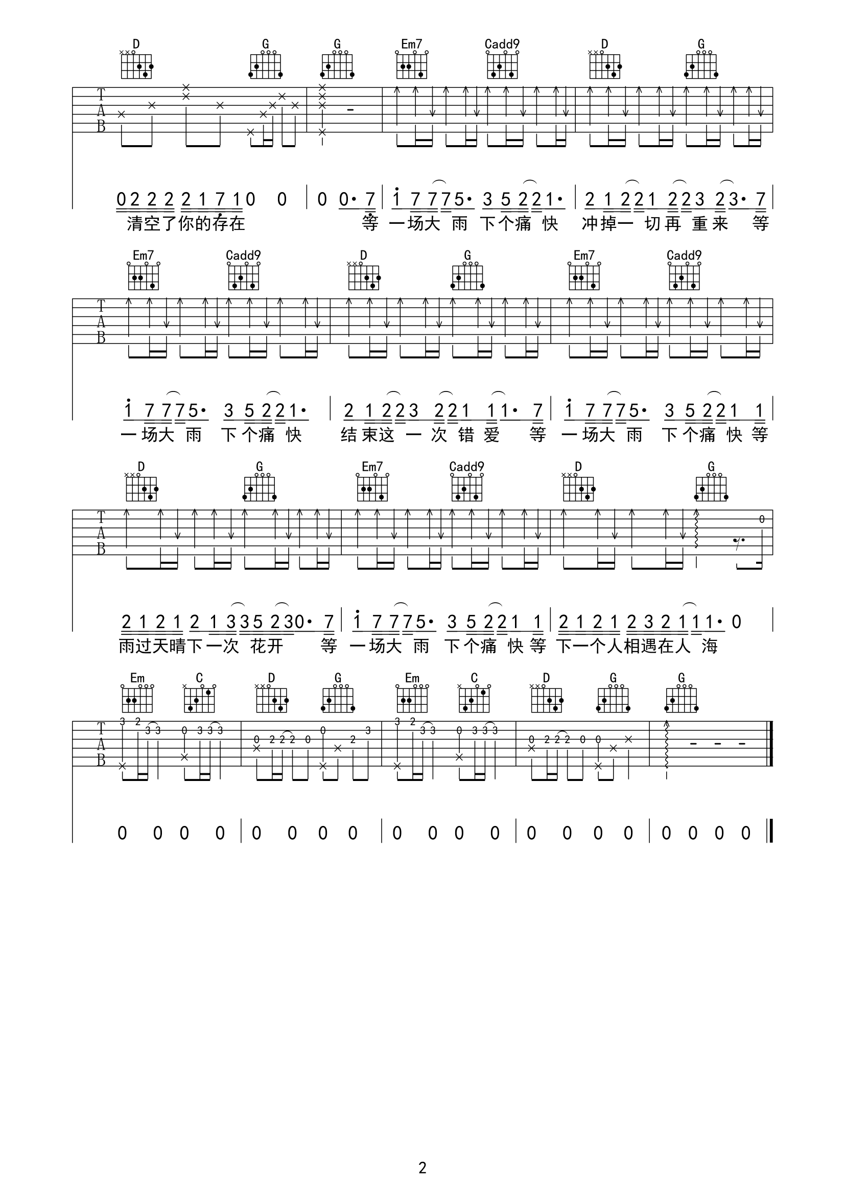 《等一场大雨吉他谱》__G调_吉他图片谱2张 图2