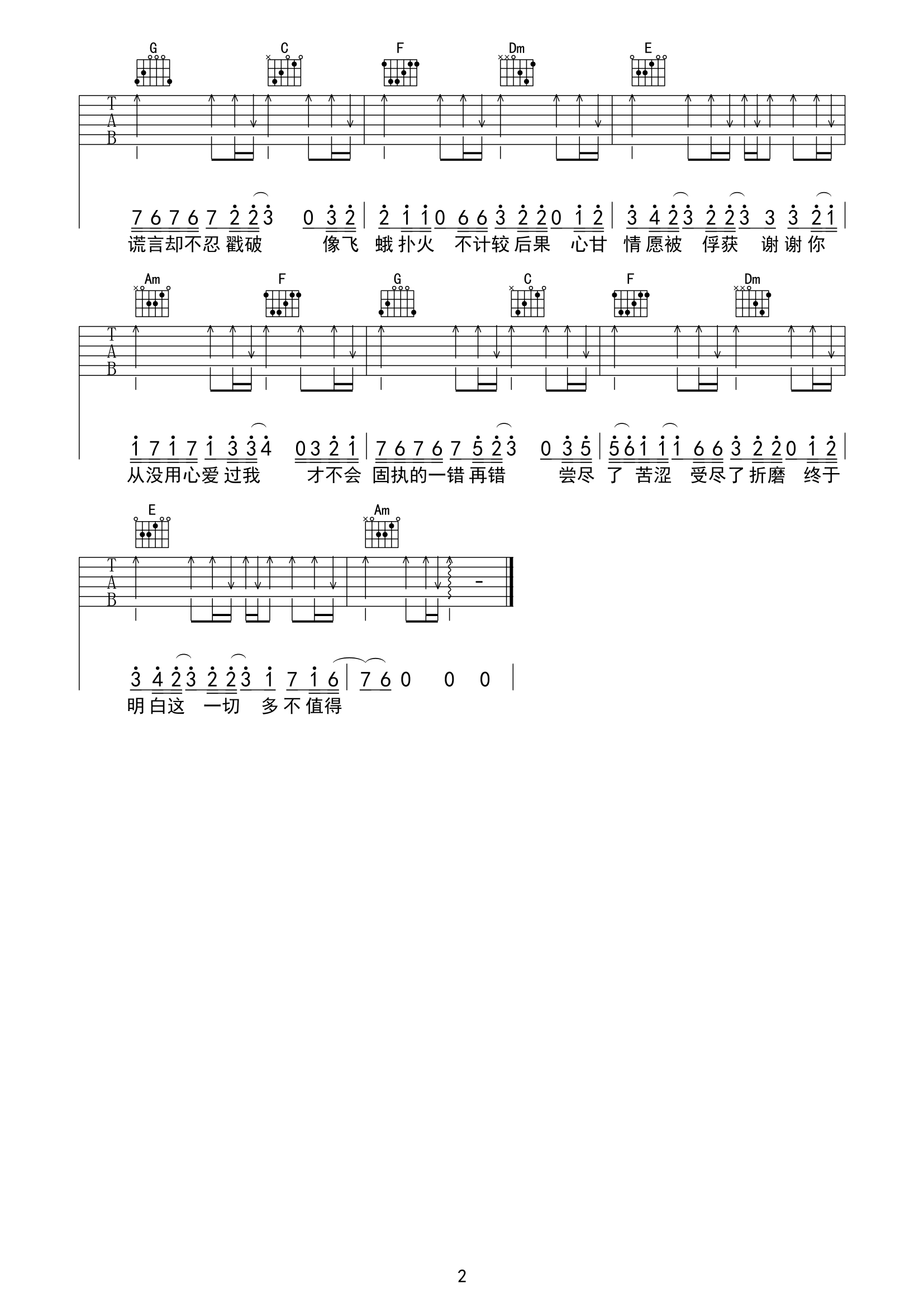《谢谢你曾用心骗过我吉他谱》__C调_吉他图片谱2张 图2