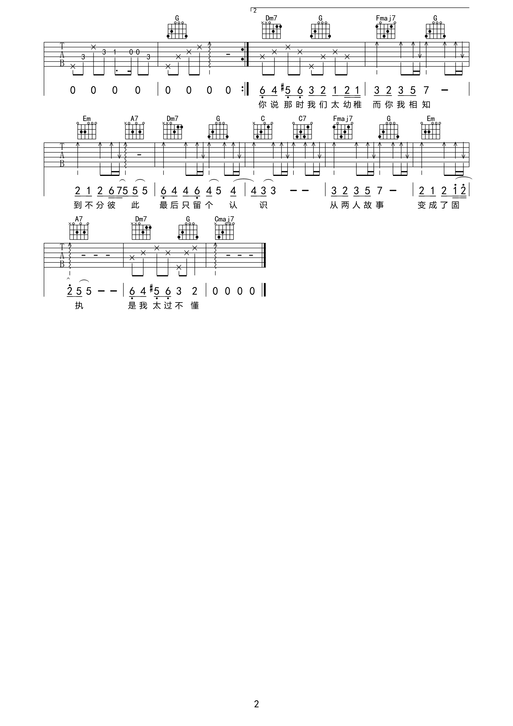 《不懂事吉他谱》__C调_吉他图片谱2张 图2