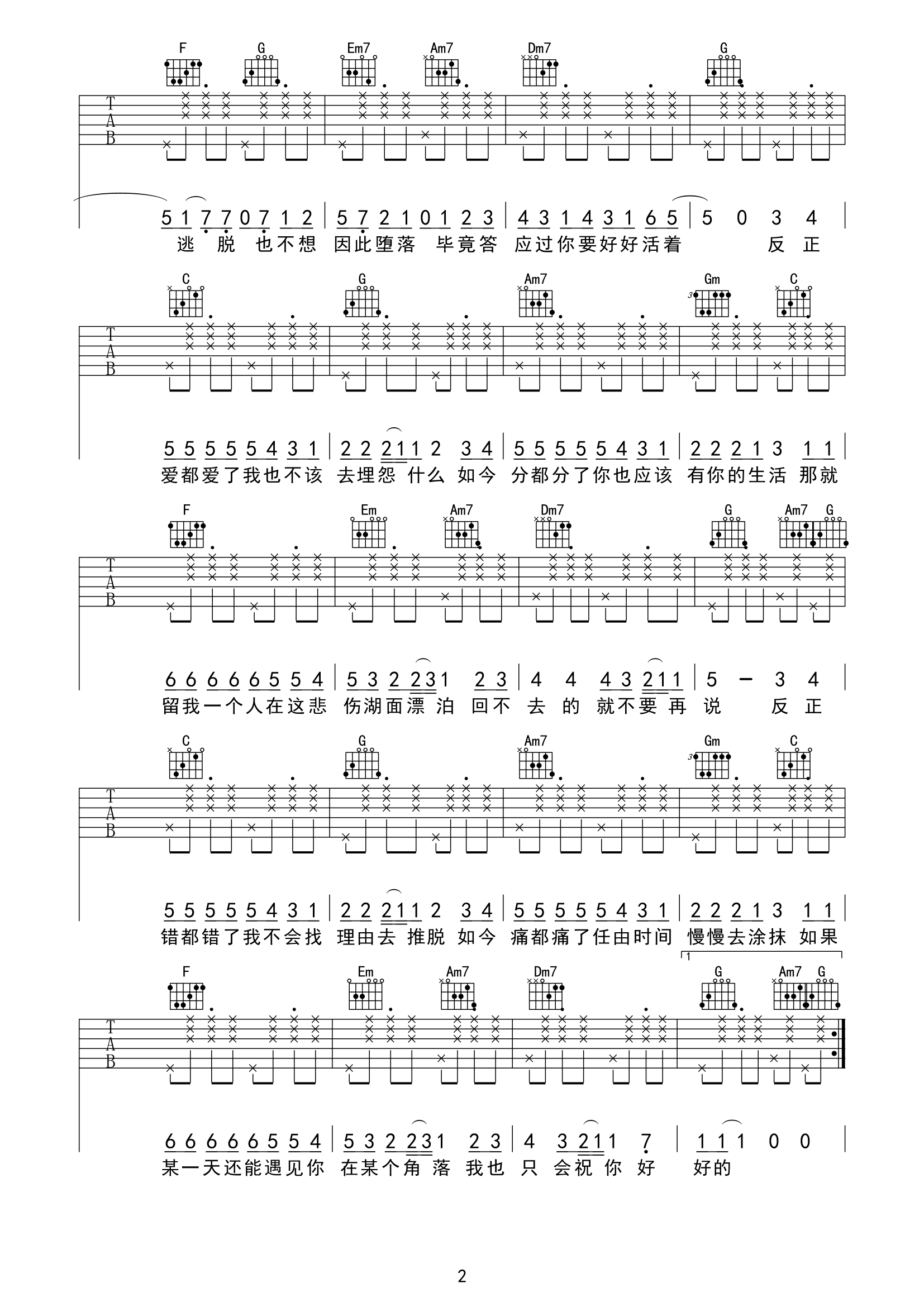 《错都错了吉他谱》__C调_吉他图片谱2张 图2