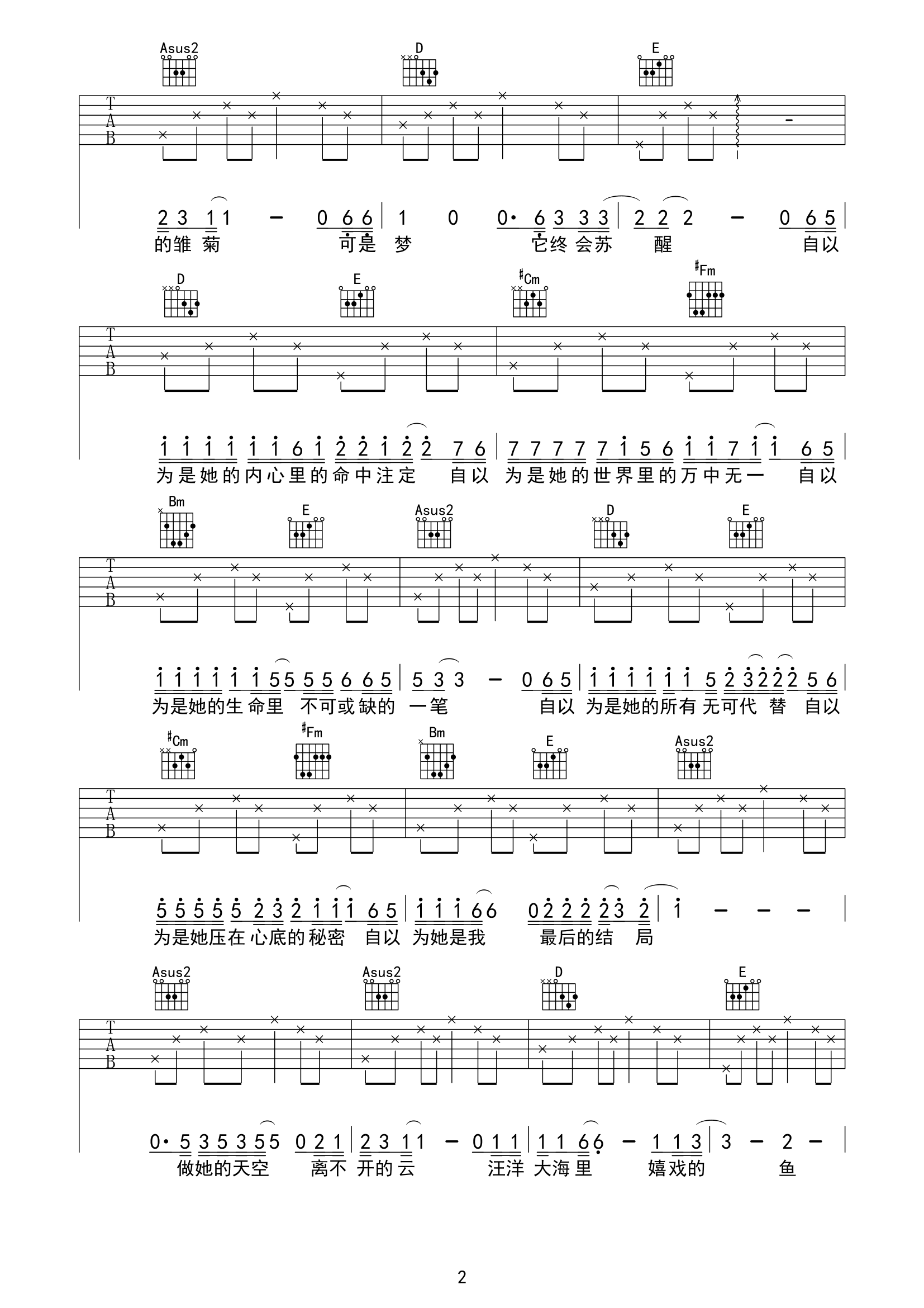 《自以为吉他谱》_刘大壮_A调_吉他图片谱2张 图2