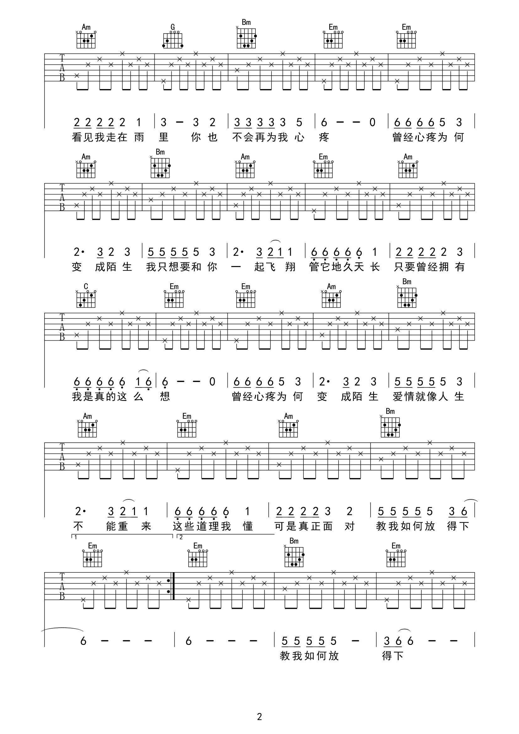 《曾经心痛吉他谱》__G调_吉他图片谱2张 图2
