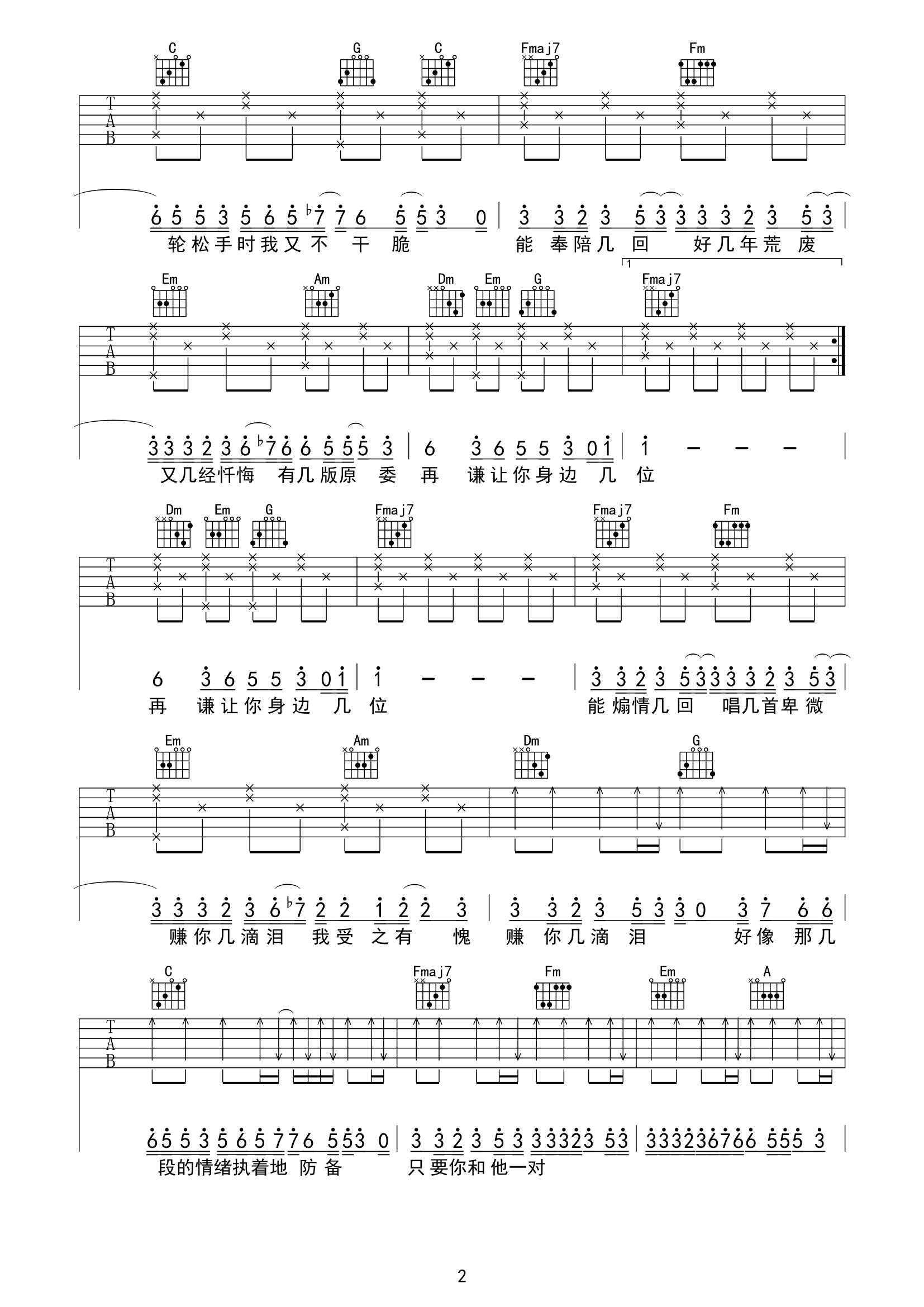 《几回吉他谱》_王靖雯不胖_C调_吉他图片谱2张 图2