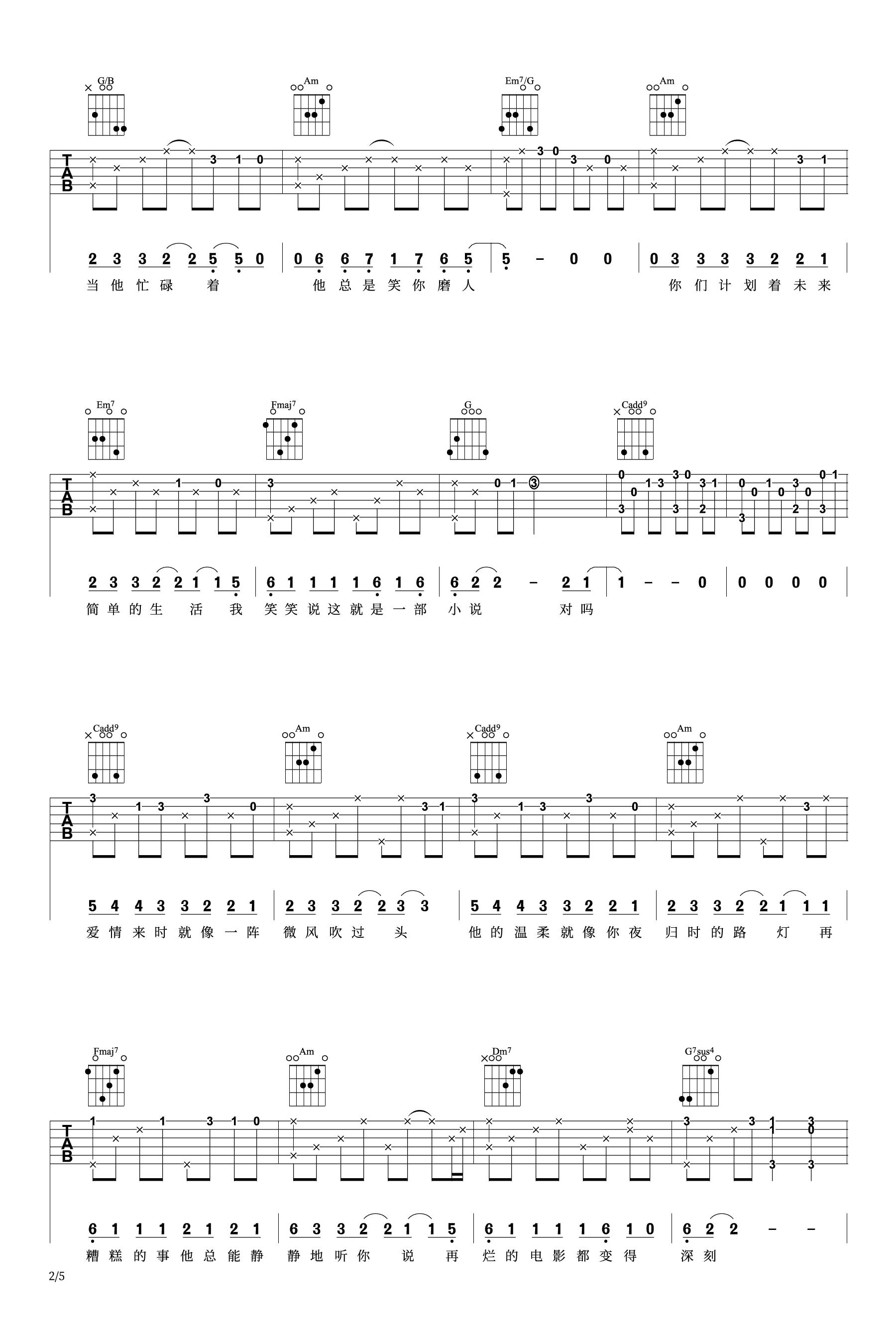 《小说吉他谱》__C调_吉他图片谱2张 图2