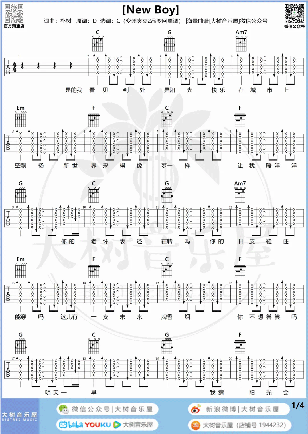 《New Boy吉他谱》_New_C调_吉他图片谱2张 图1