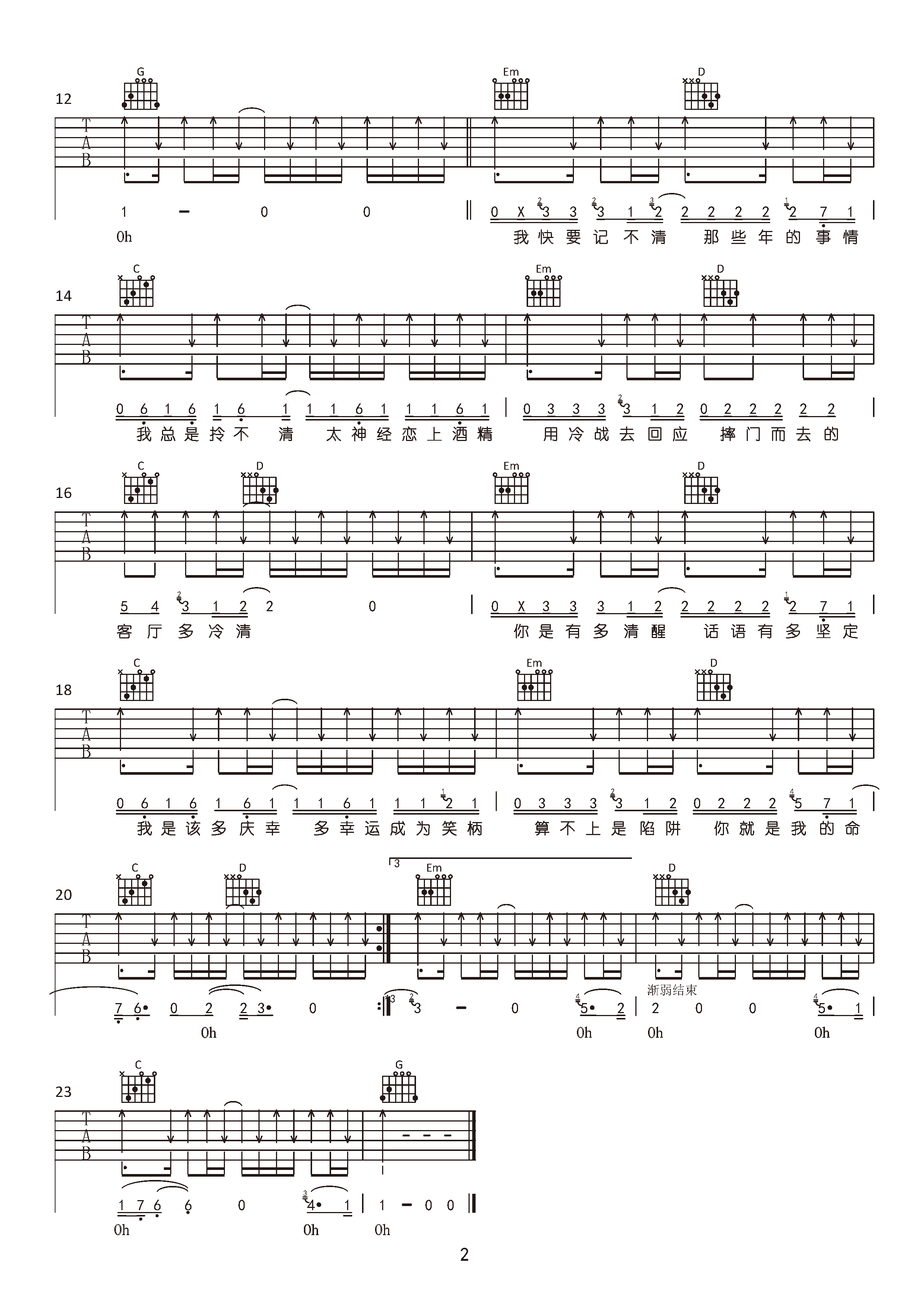 《想你这件事吉他谱》__G调_吉他图片谱2张 图2