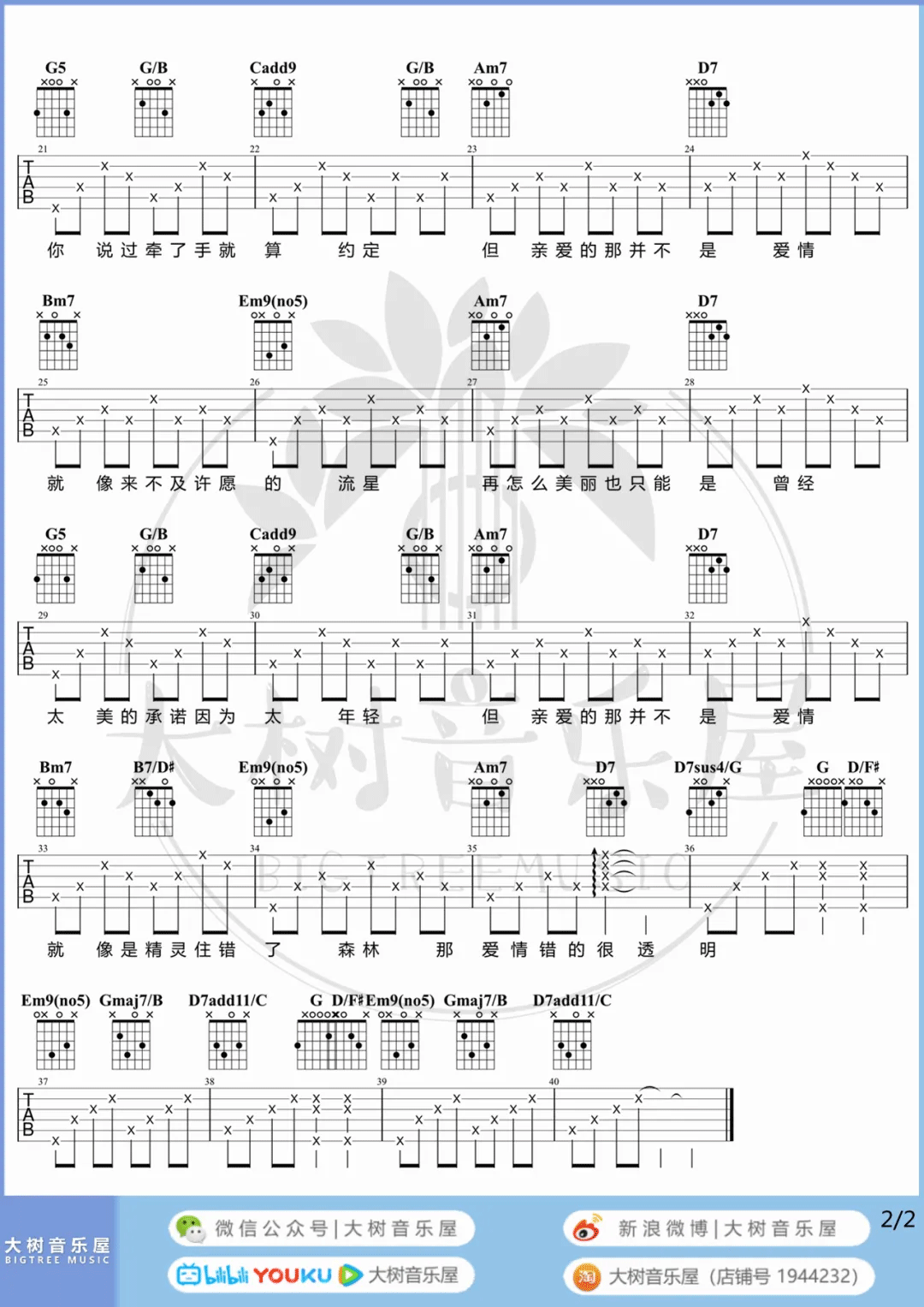 《亲爱的那不是爱情吉他谱》_张韶涵_G调_吉他图片谱2张 图2