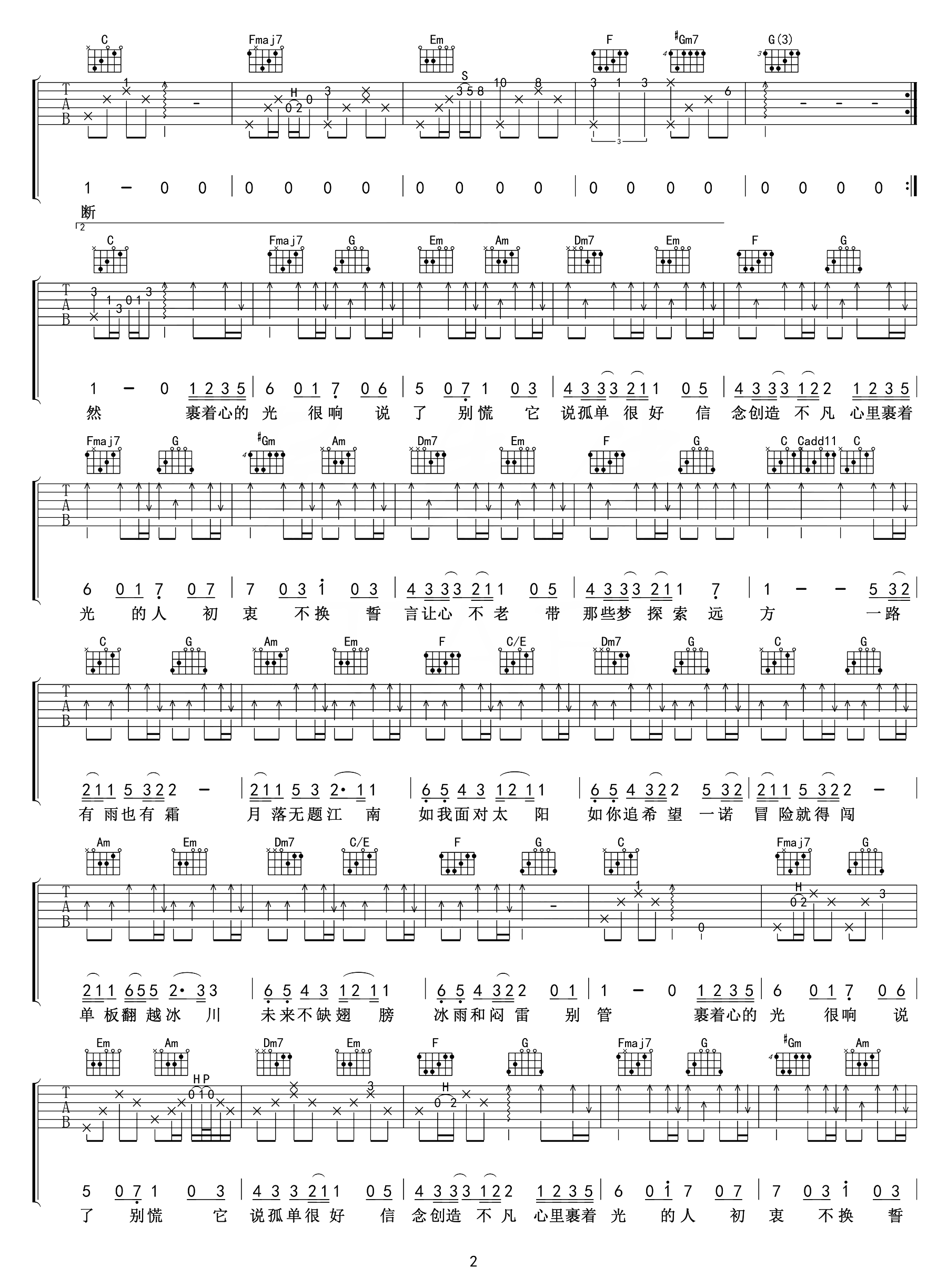 《裹着心的光吉他谱》_林俊杰_C调_吉他图片谱2张 图2