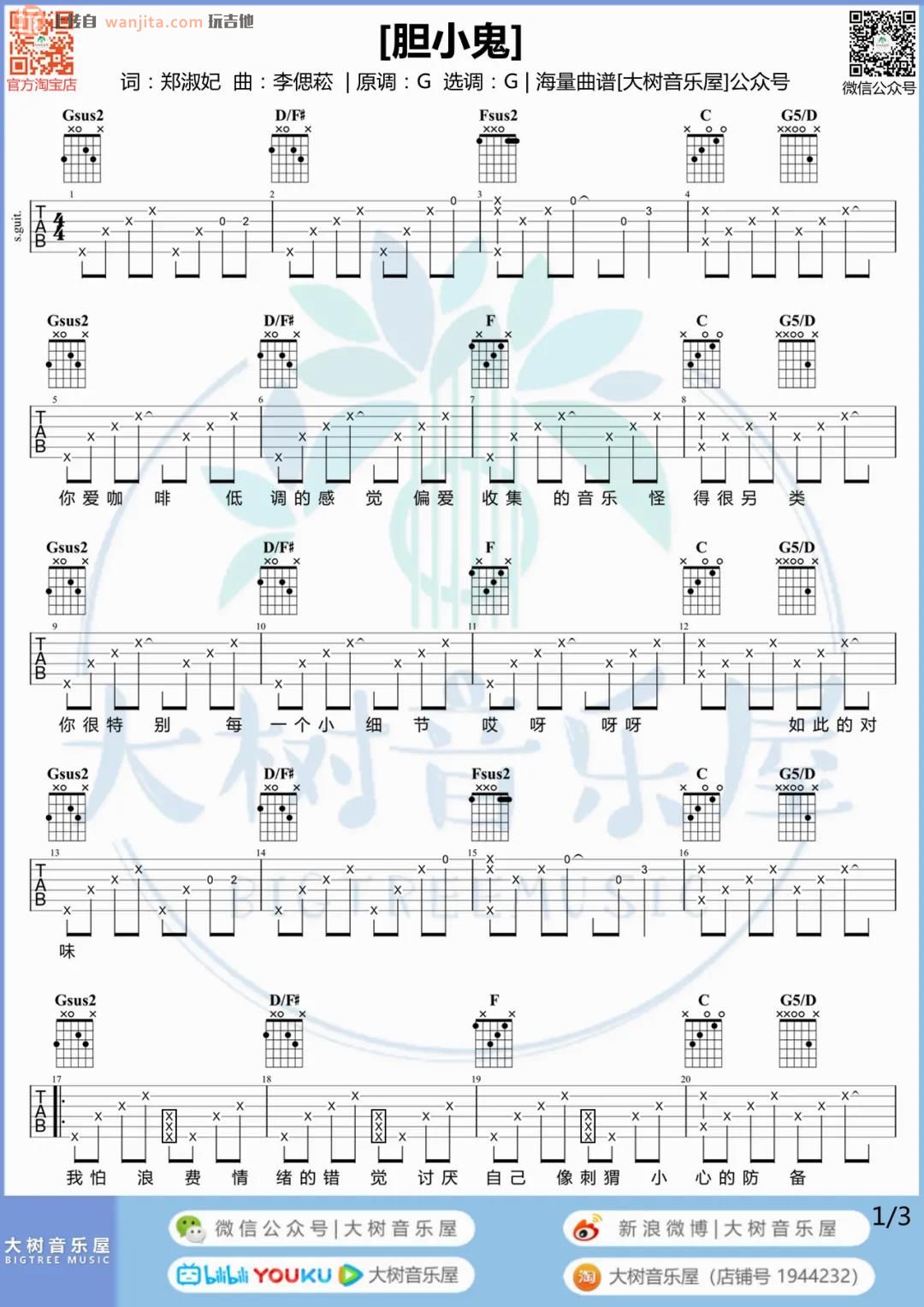 《胆小鬼吉他谱》_梁咏琪_G调_吉他图片谱2张 图1