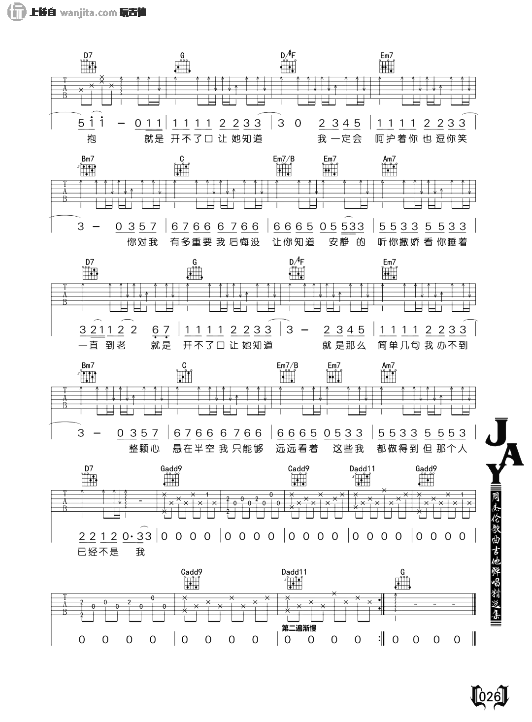 《开不了口吉他谱》_周杰伦_G调_吉他图片谱2张 图2