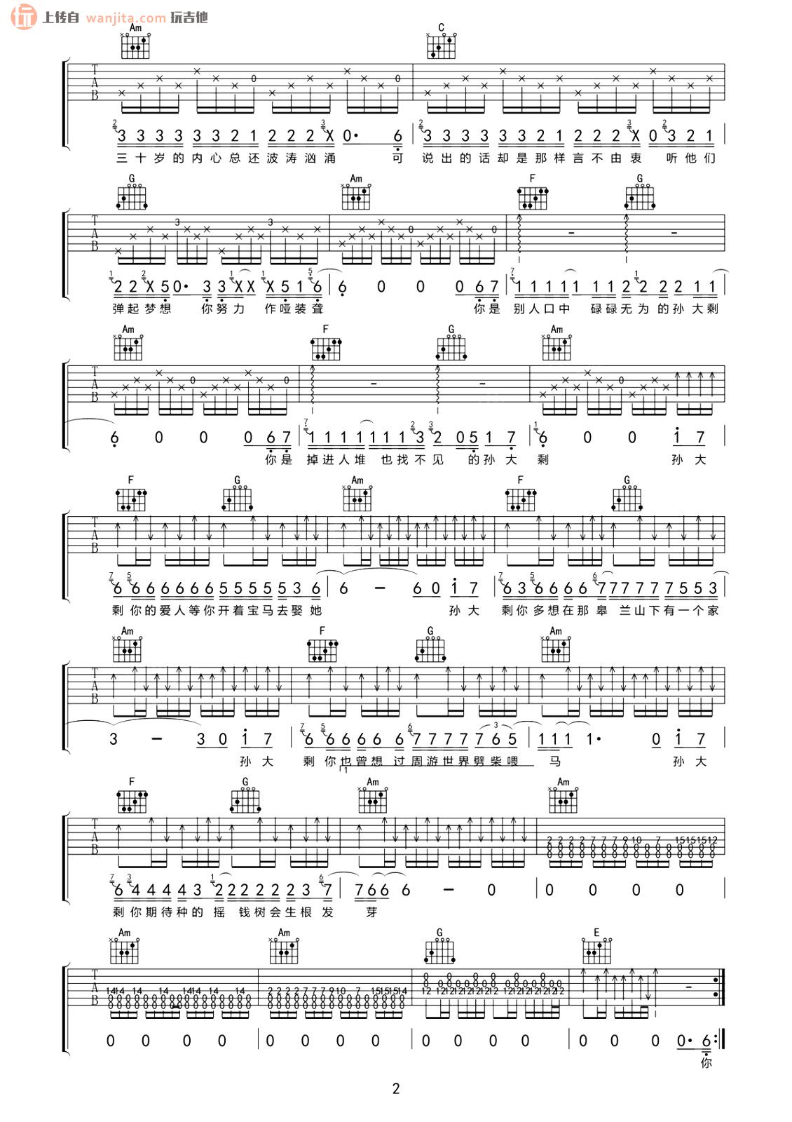 《孙大剩吉他谱》__C调_吉他图片谱2张 图2