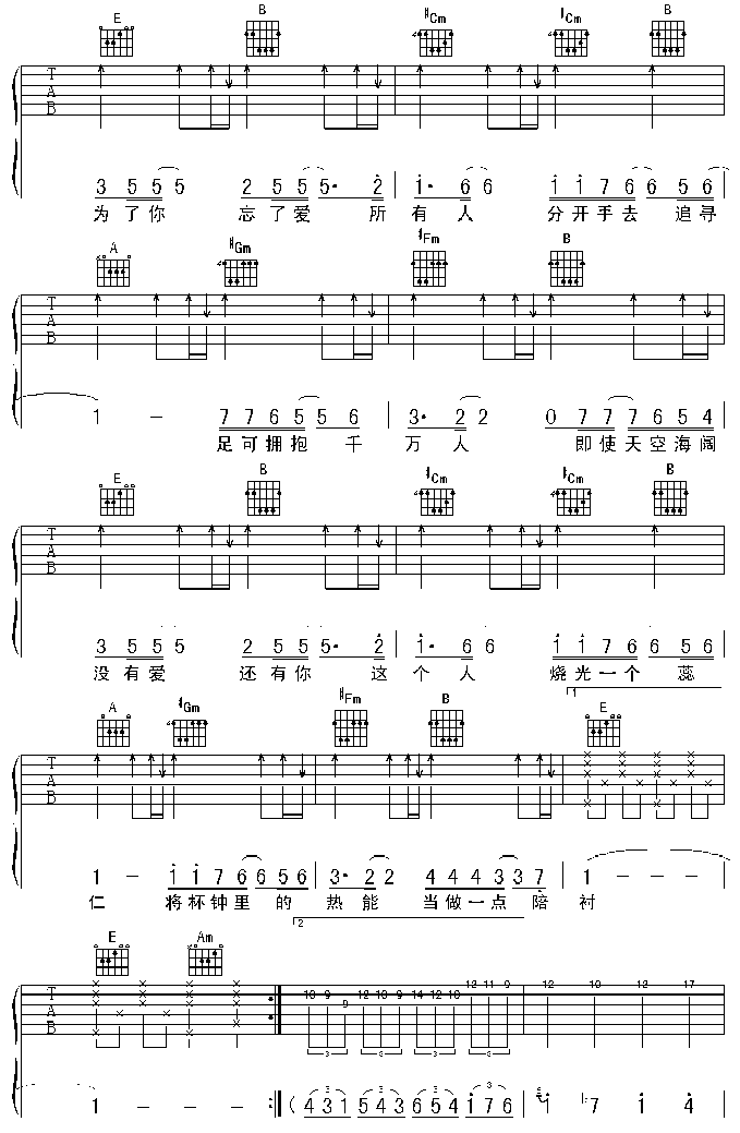 《爱后余生吉他谱》_谢霆锋_E调_吉他图片谱2张 图2