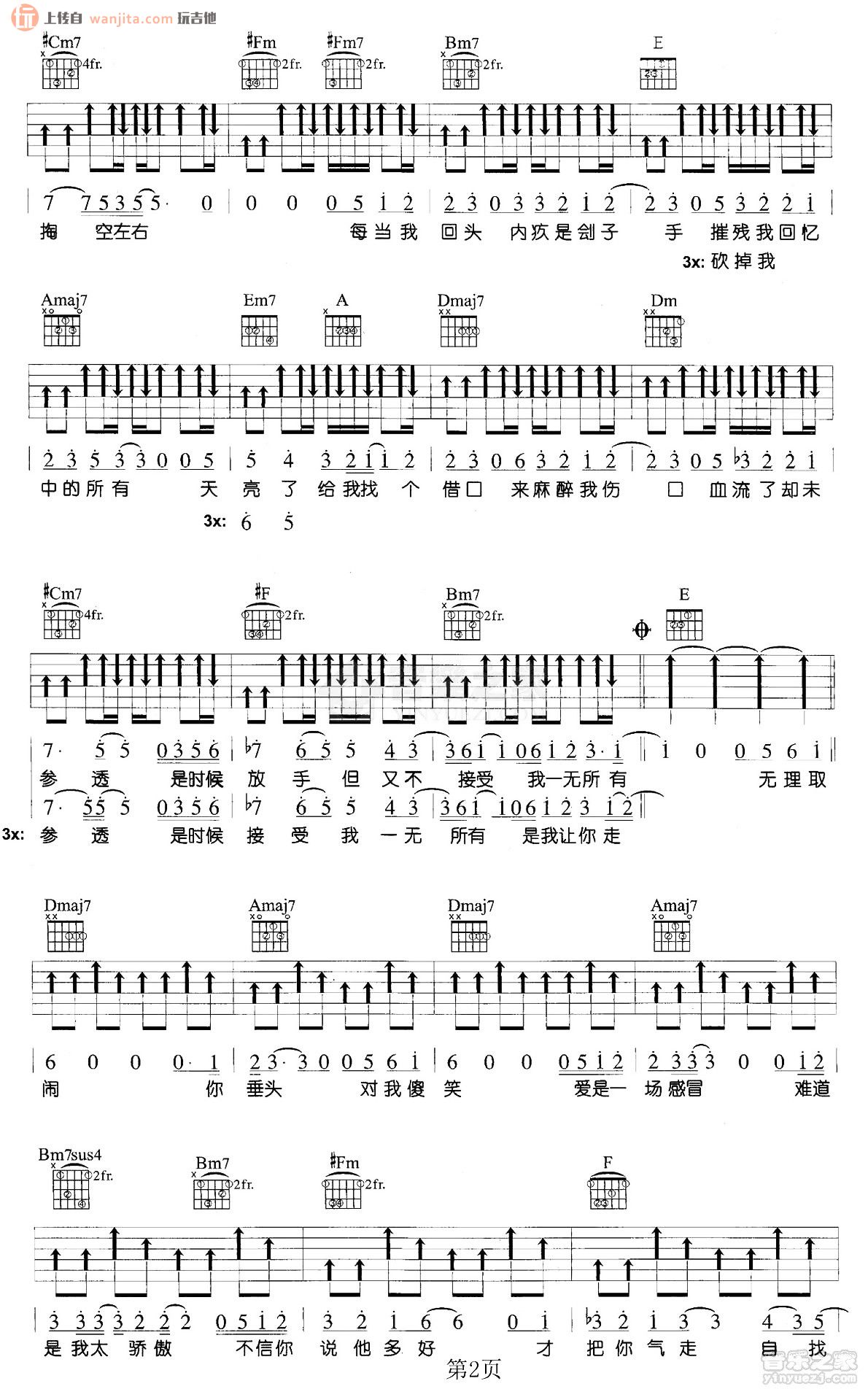 《内疚吉他谱》_陈奕迅_未知调_吉他图片谱2张 图2