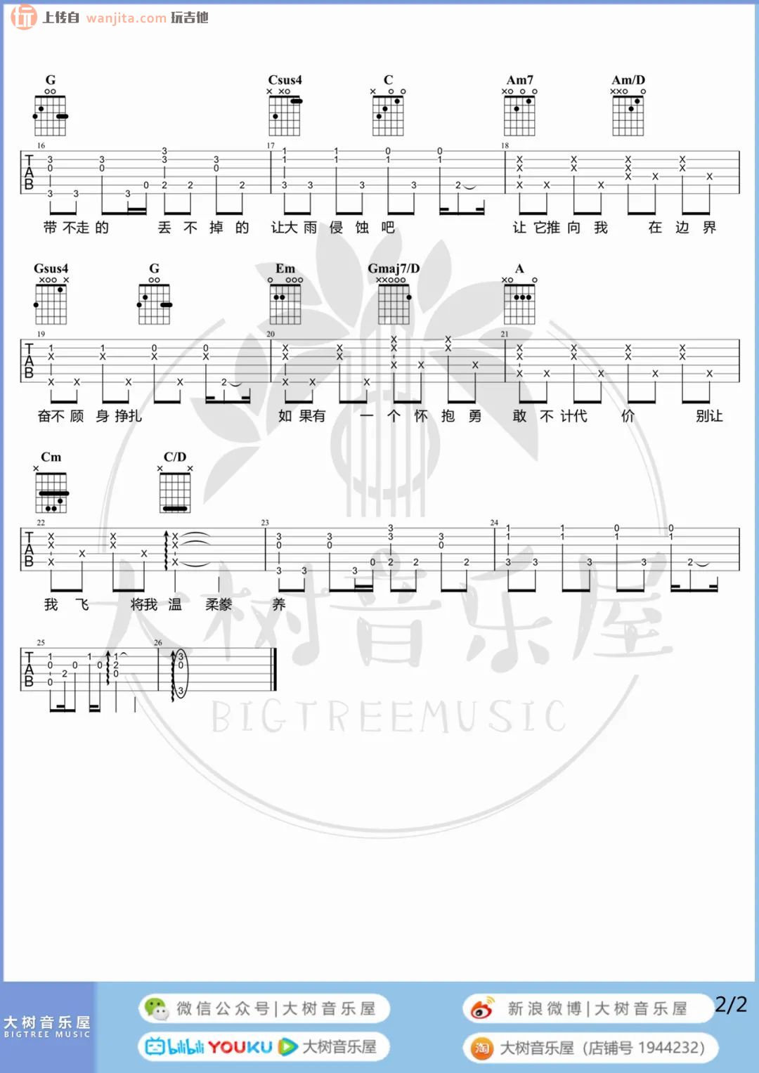 《鱼吉他谱》_陈绮贞_G调_吉他图片谱2张 图2