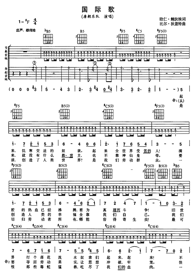 《国际歌吉他谱》__F调_吉他图片谱2张 图1