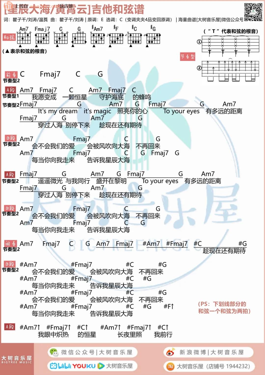 《星辰大海吉他谱》_黄霄云_C调_吉他图片谱1张 图1