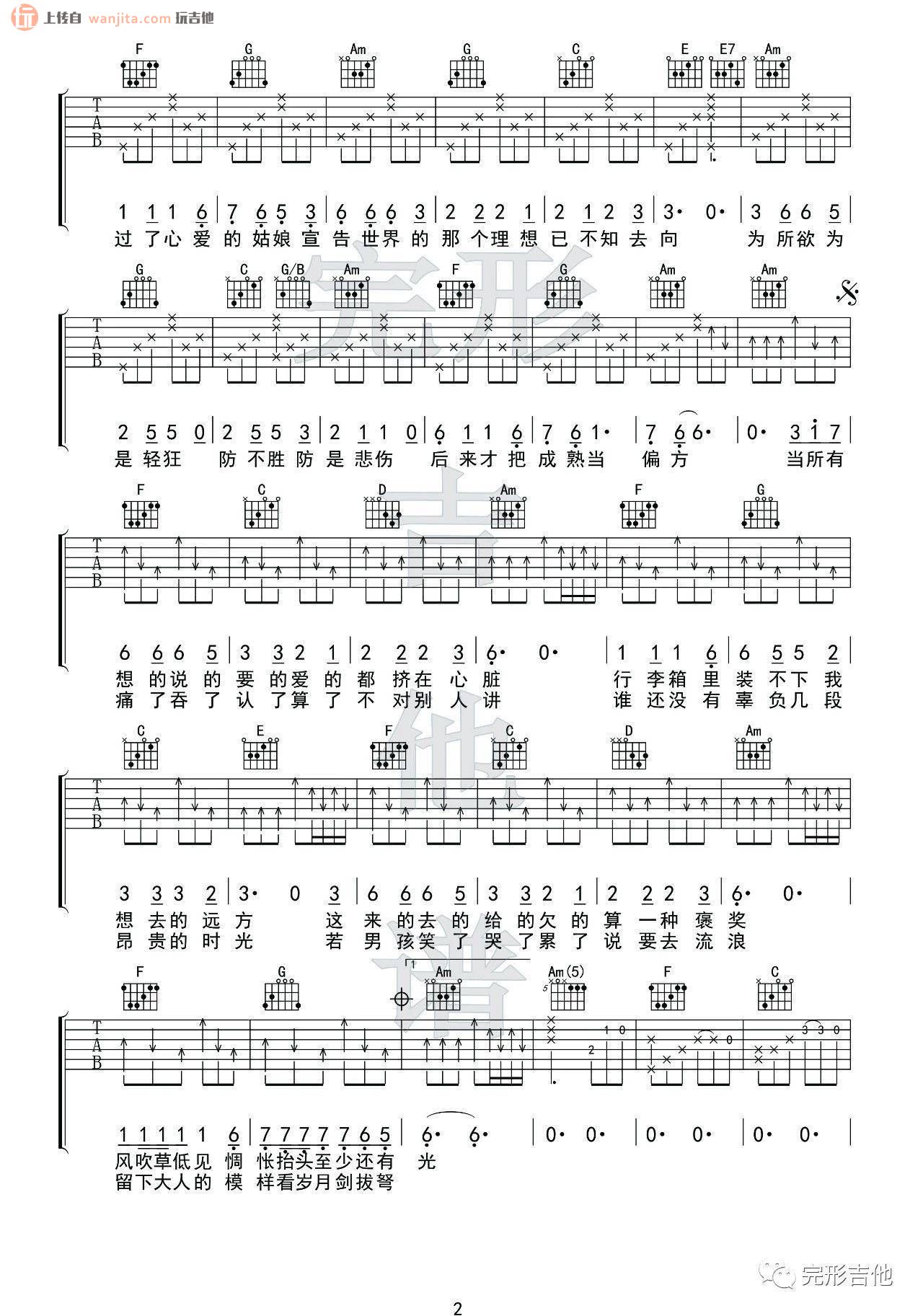 《牧马城市吉他谱》_毛不易_F调_吉他图片谱2张 图2