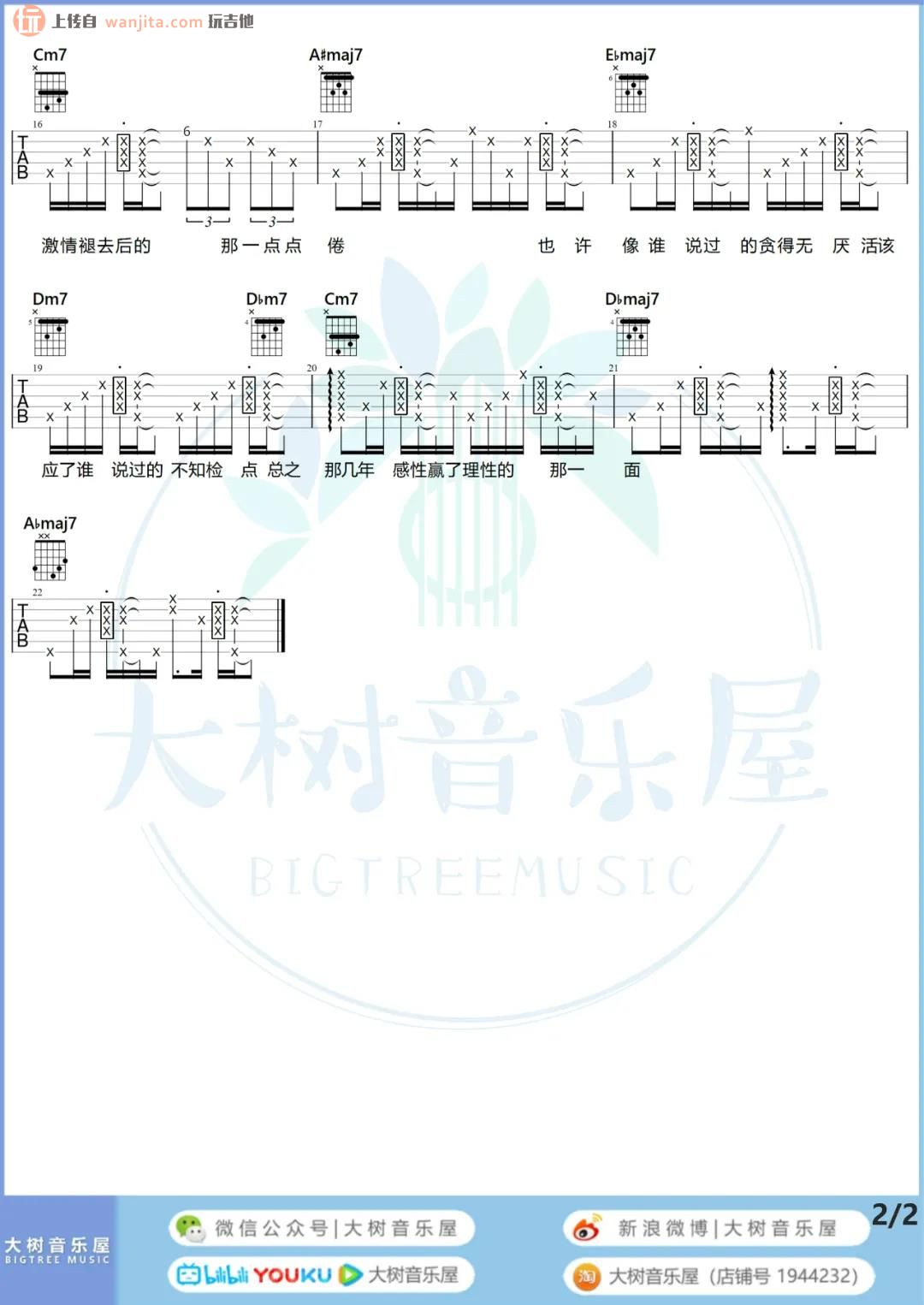 《阴天吉他谱》_莫文蔚_G调_吉他图片谱2张 图2