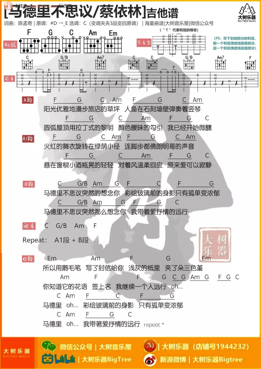 《马德里不思议吉他谱》_蔡依林_C调_吉他图片谱1张 图1