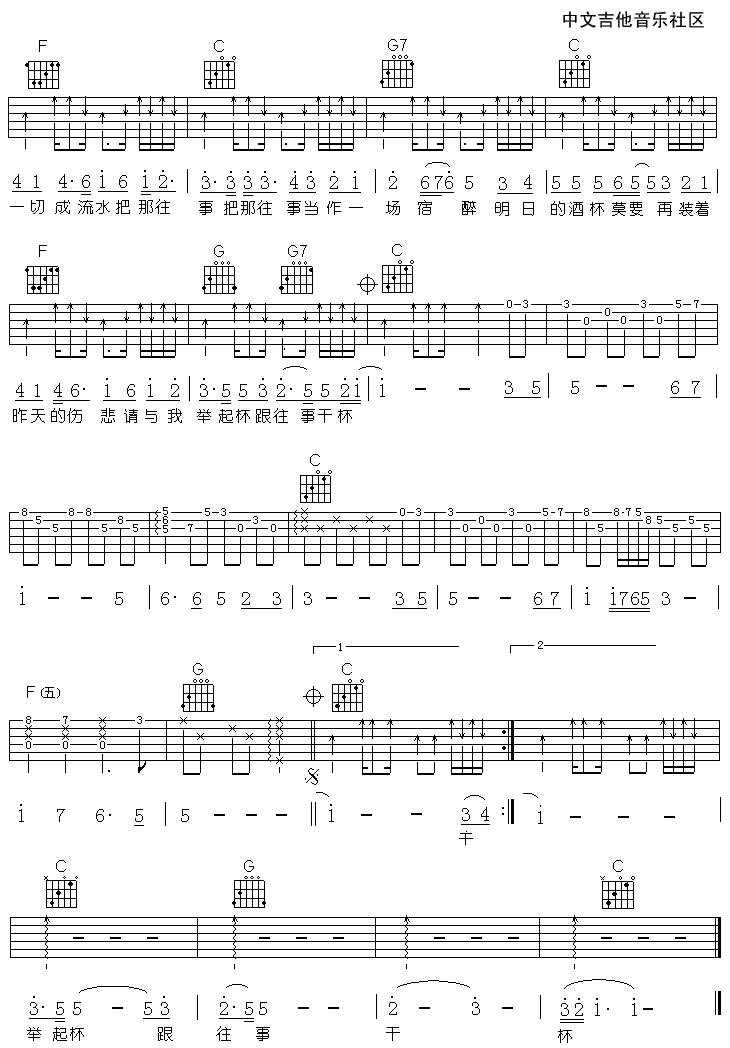 《跟往事干杯吉他谱》_姜育恒_C调_吉他图片谱2张 图2