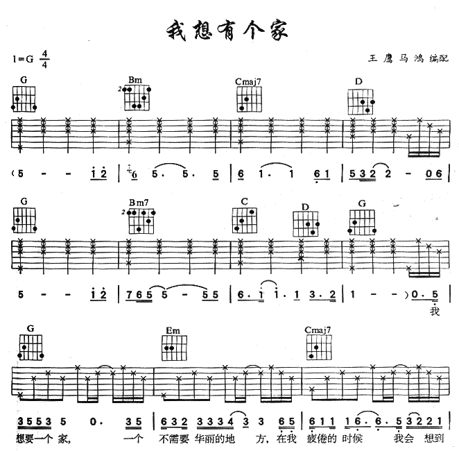 《我想有个家吉他谱》_潘美辰_G调_吉他图片谱2张 图1