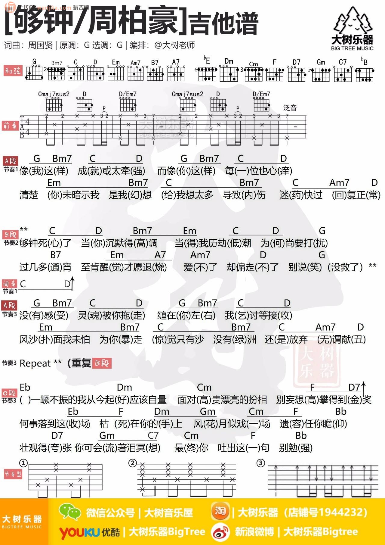 《够钟吉他谱》_周柏豪_G调_吉他图片谱1张 图1