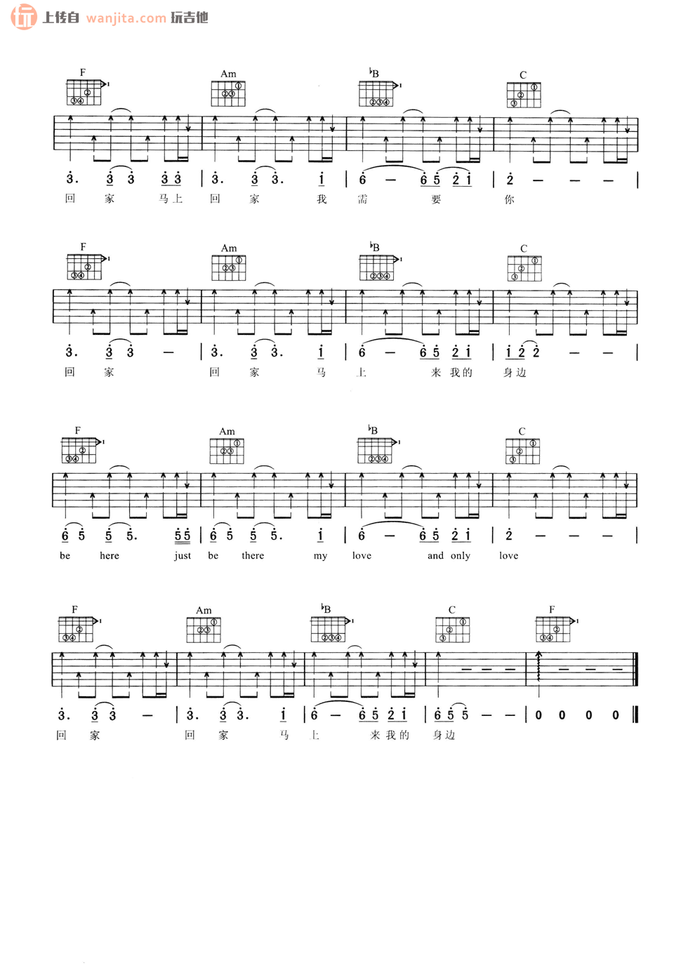 《回家吉他谱》_顺子_F调_吉他图片谱2张 图2