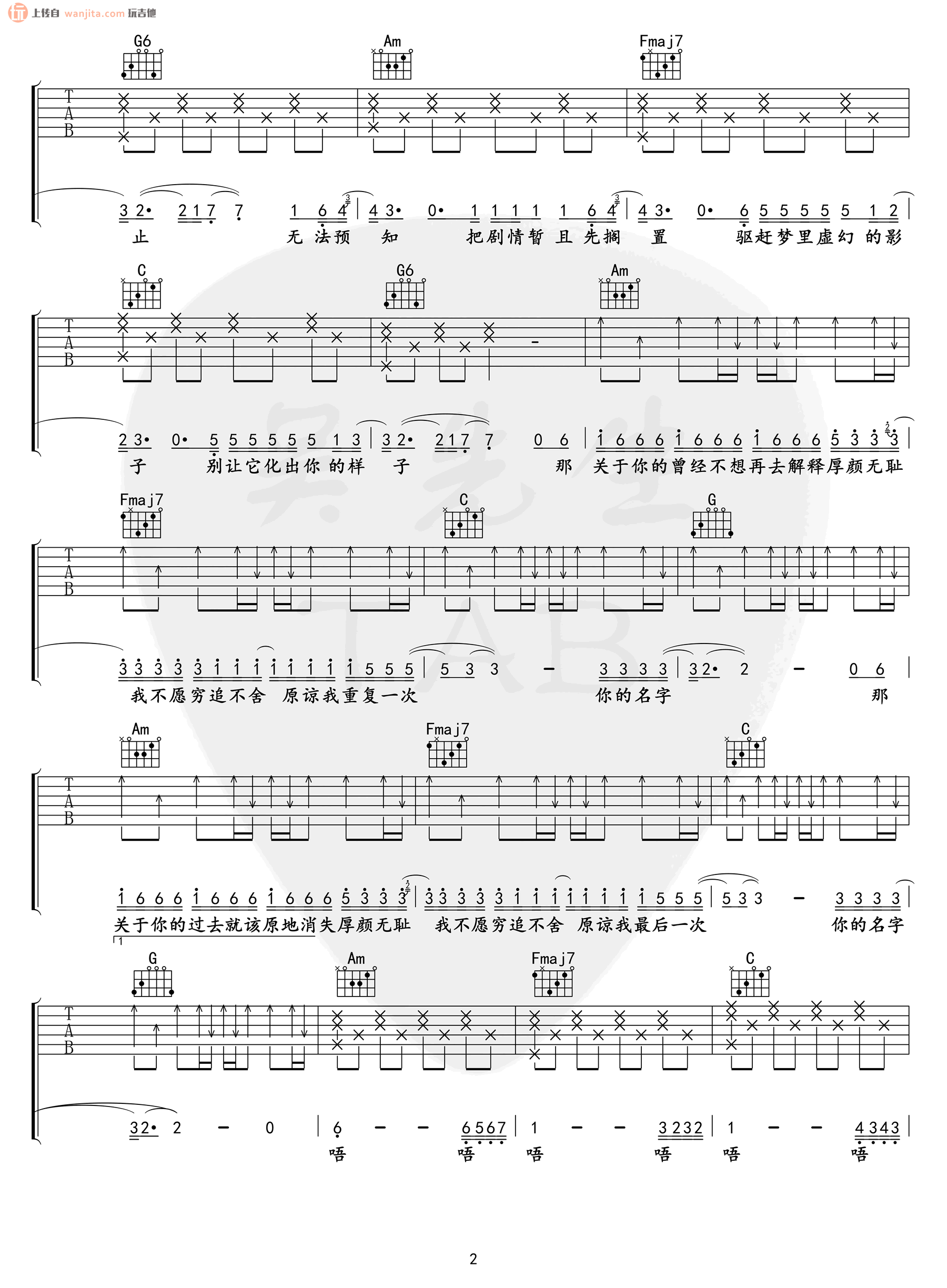 《厚颜无耻吉他谱》_曲肖冰_C调_吉他图片谱2张 图2