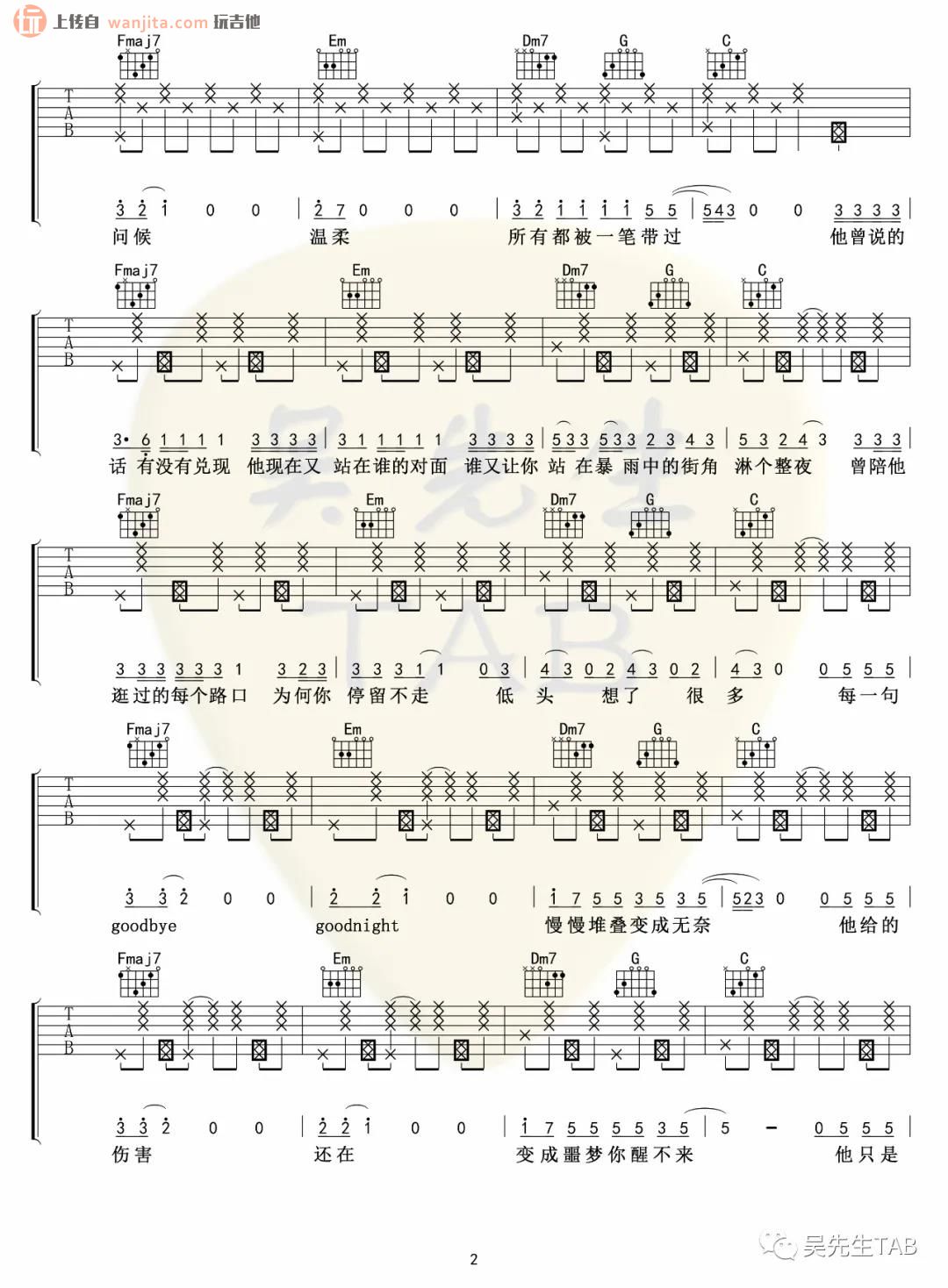 《他只是经过吉他谱》_h3R3_C调_吉他图片谱2张 图2