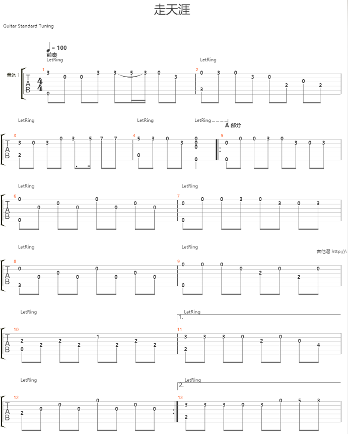 走天涯吉他谱图片
