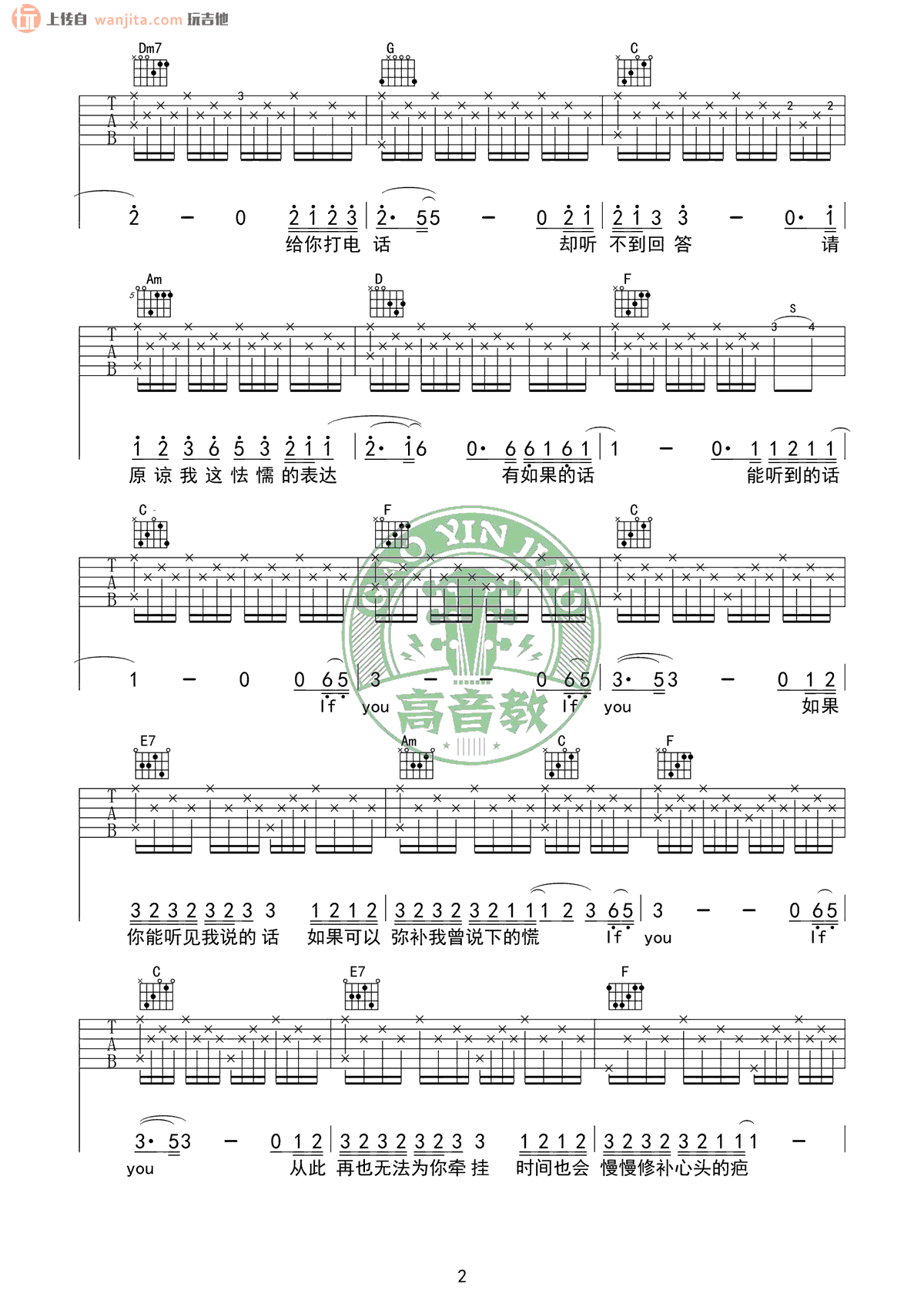 《If You吉他谱》_BigBang_C调_吉他图片谱2张 图2
