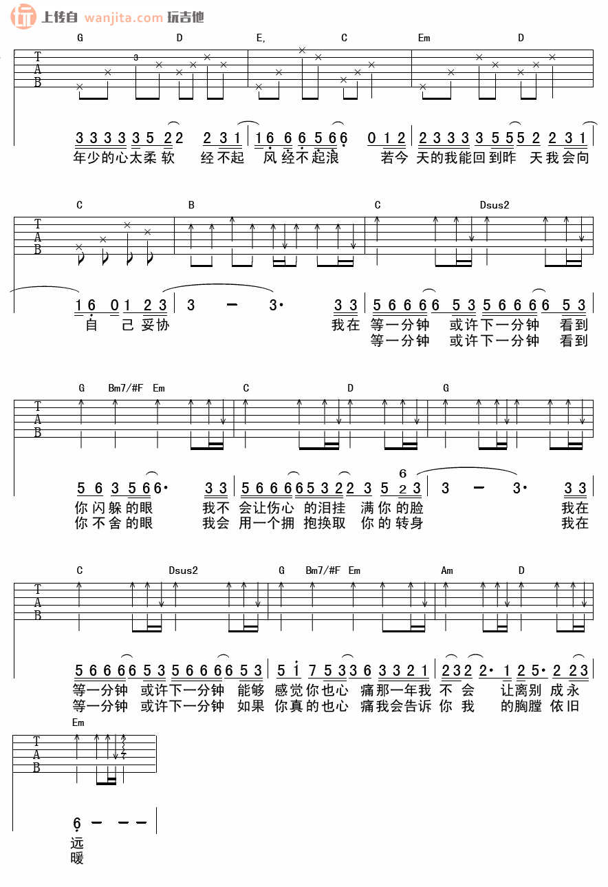 《等一分钟吉他谱》_徐誉滕_G调_吉他图片谱2张 图2