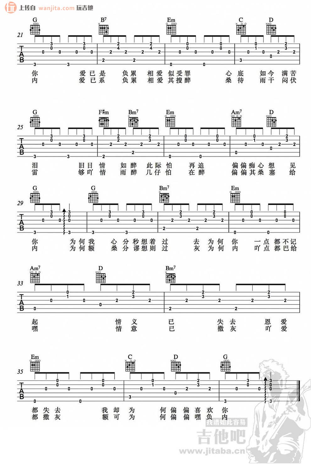 《偏偏喜欢你吉他谱》_陈百强_G调_吉他图片谱2张 图2