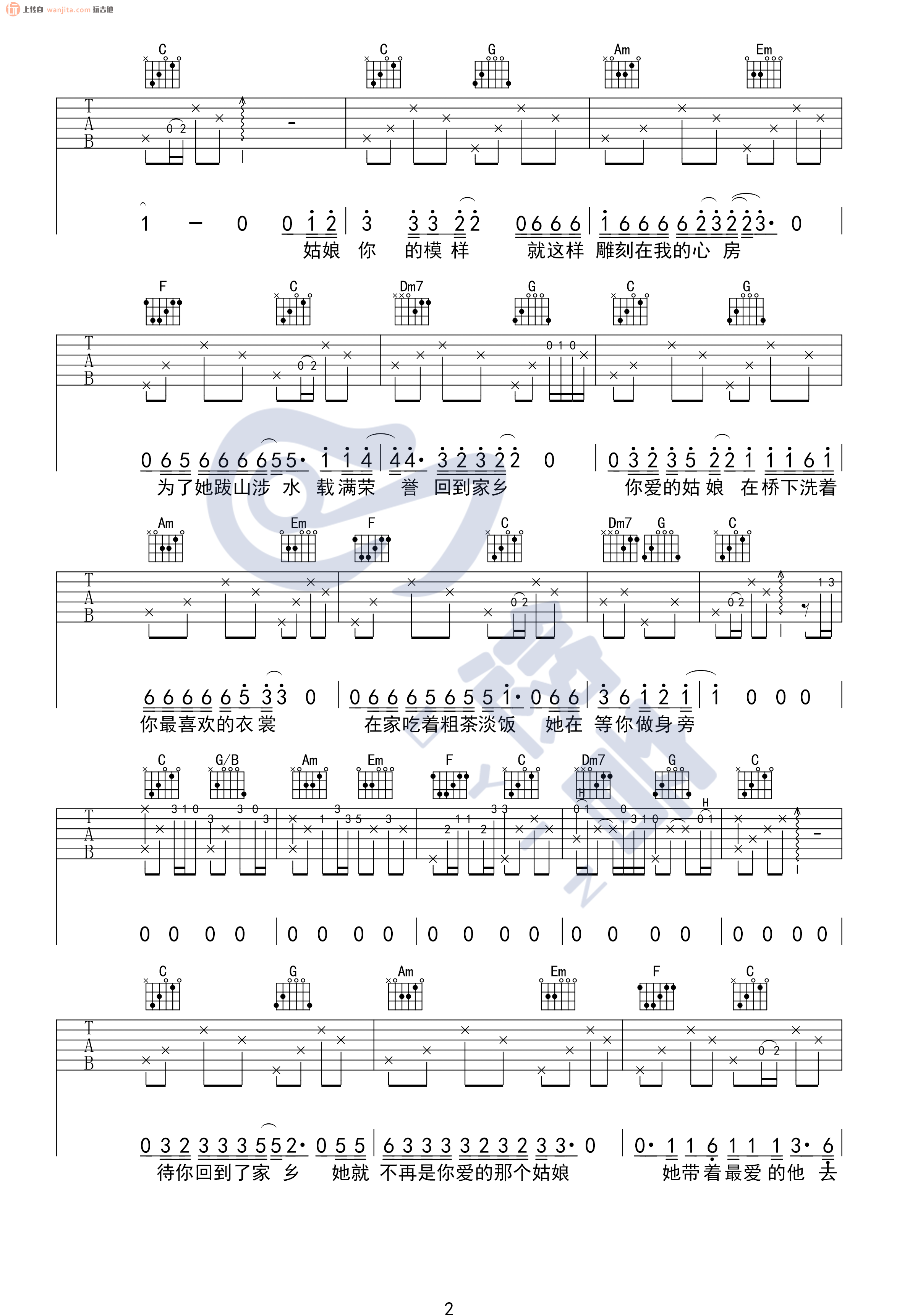 《你的姑娘吉他谱》_隔壁老樊_C调_吉他图片谱2张 图2