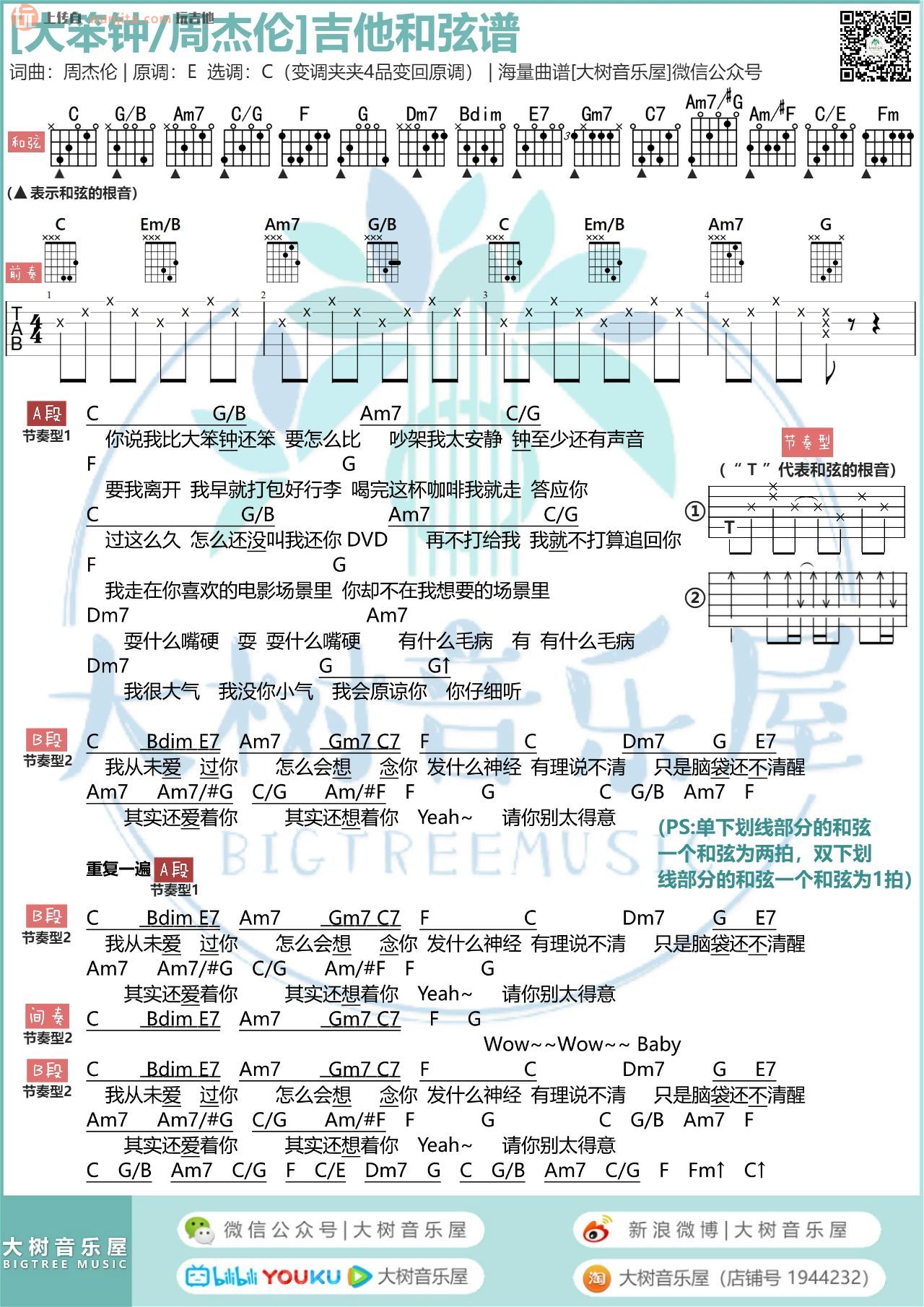 《大笨钟吉他谱》_周杰伦_C调_吉他图片谱2张 图1