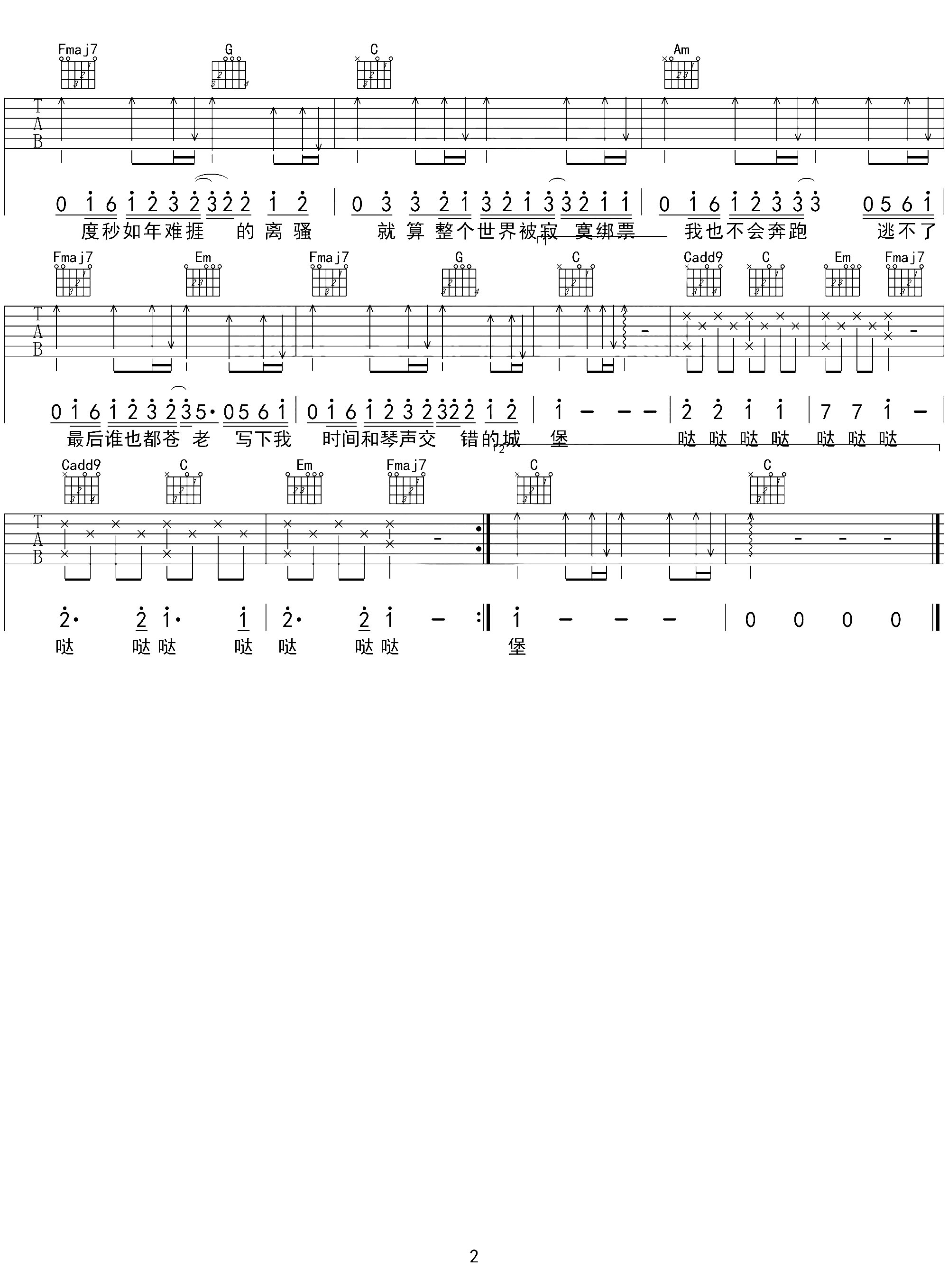 《小情歌吉他谱》_苏打绿_C调_吉他图片谱2张 图2