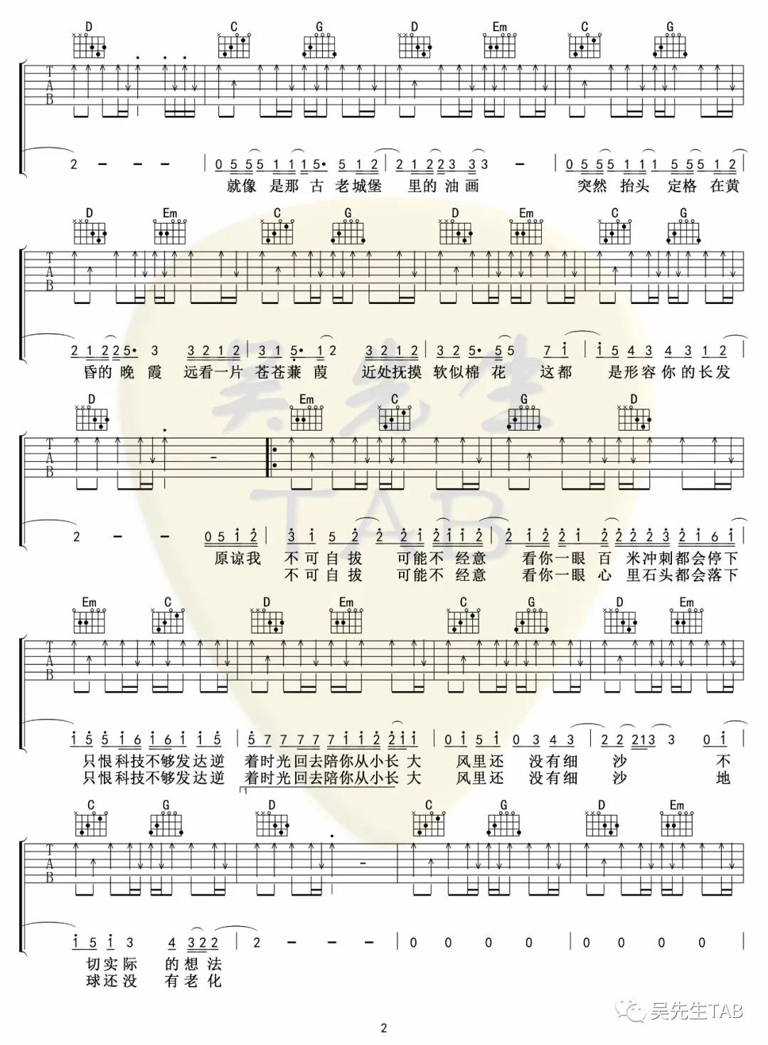 《形容吉他谱》_沈以诚_G调_吉他图片谱2张 图2
