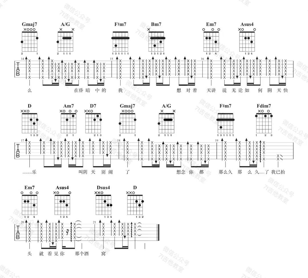 《阴天快乐吉他谱》_陈奕迅_D调_吉他图片谱2张 图2