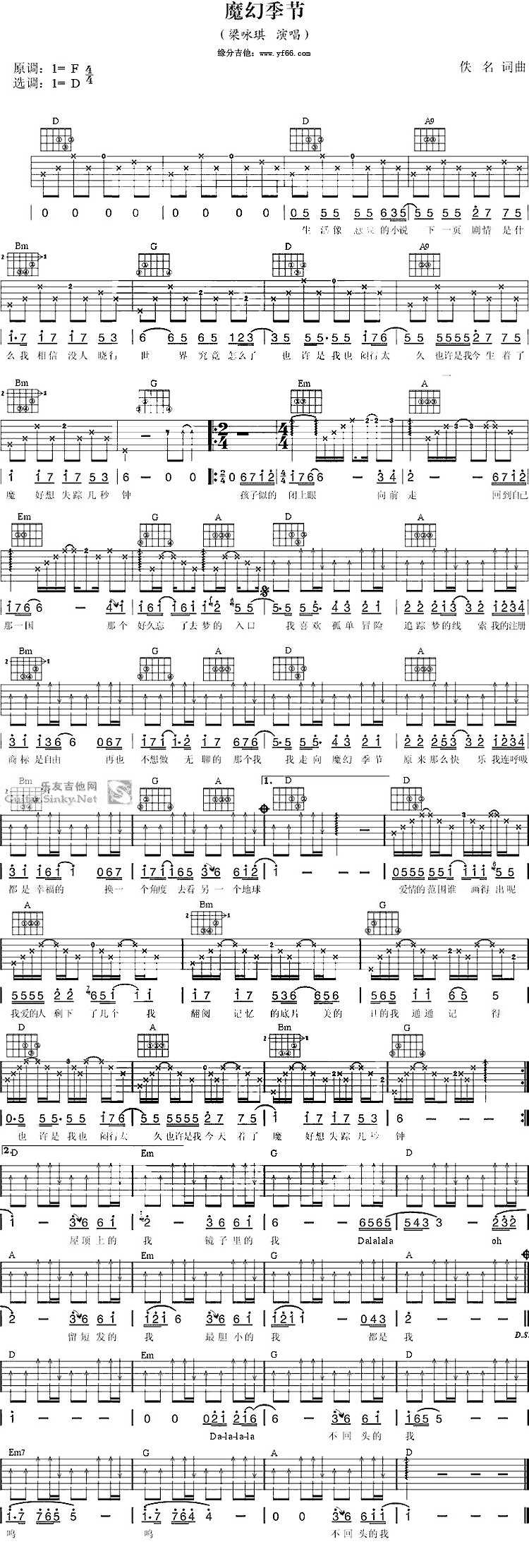 《魔幻季节吉他谱》_梁咏琪_未知调_吉他图片谱1张 图1