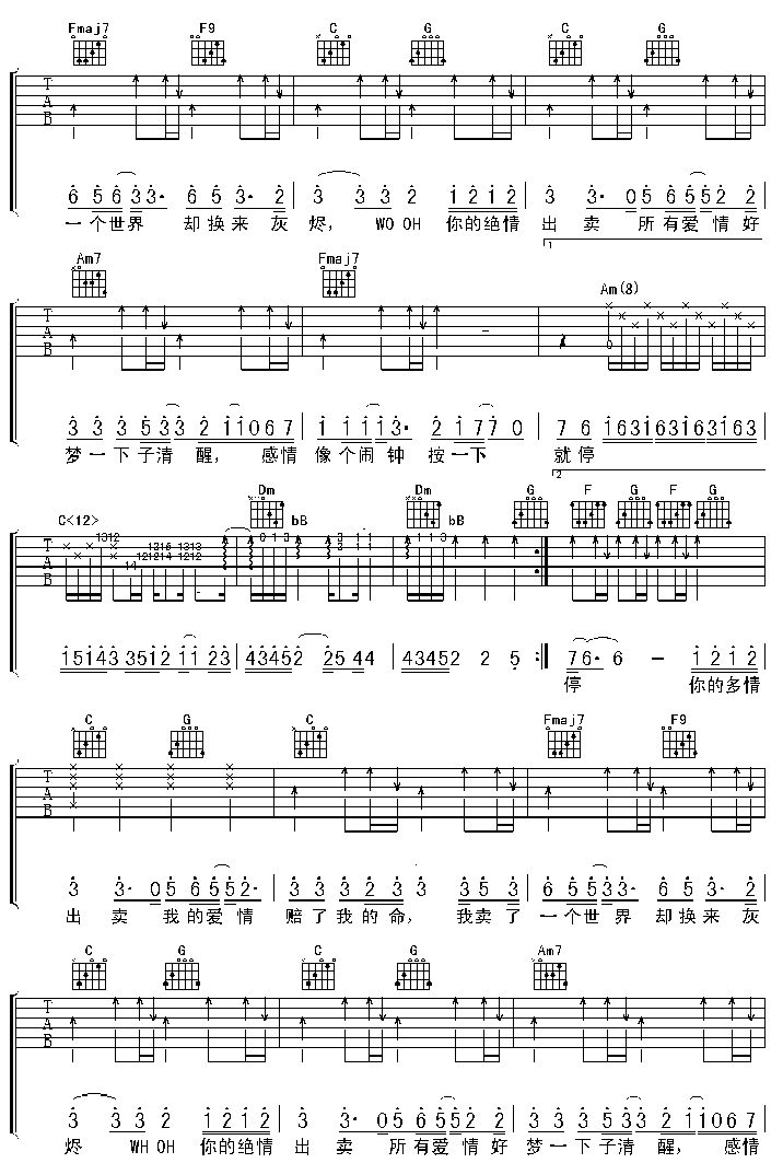 《出卖吉他谱》_周传雄_C调_吉他图片谱2张 图2