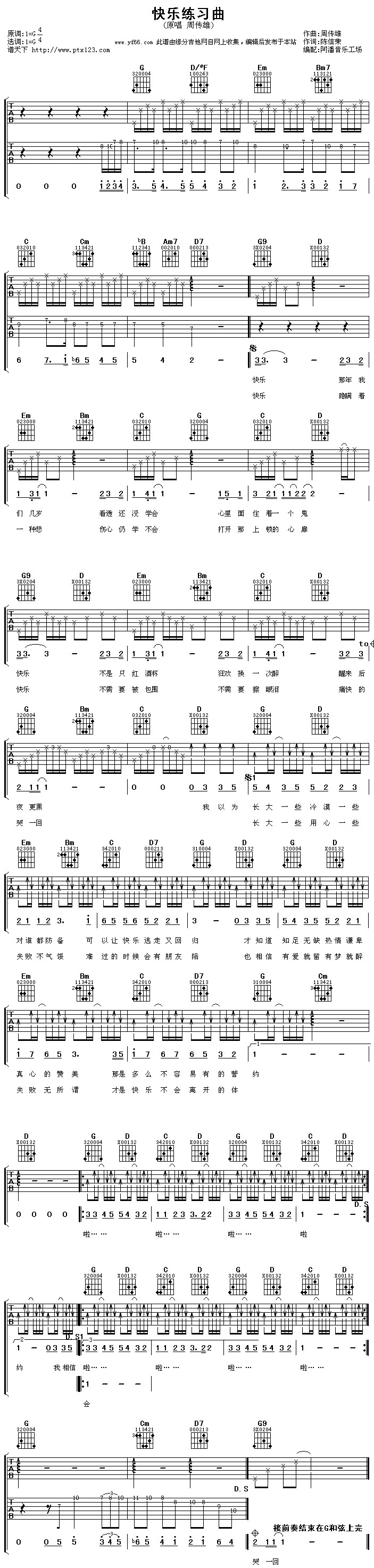 《快乐练习曲吉他谱》_周传雄_未知调_吉他图片谱1张 图1