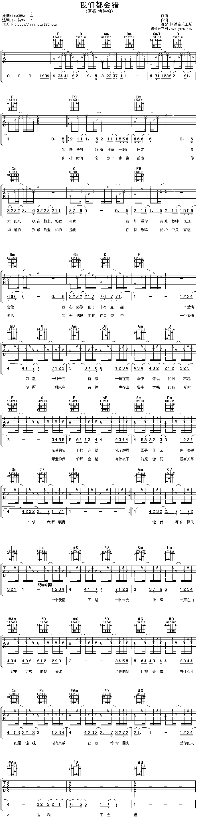 《我们都会错吉他谱》_潘玮柏_未知调_吉他图片谱1张 图1